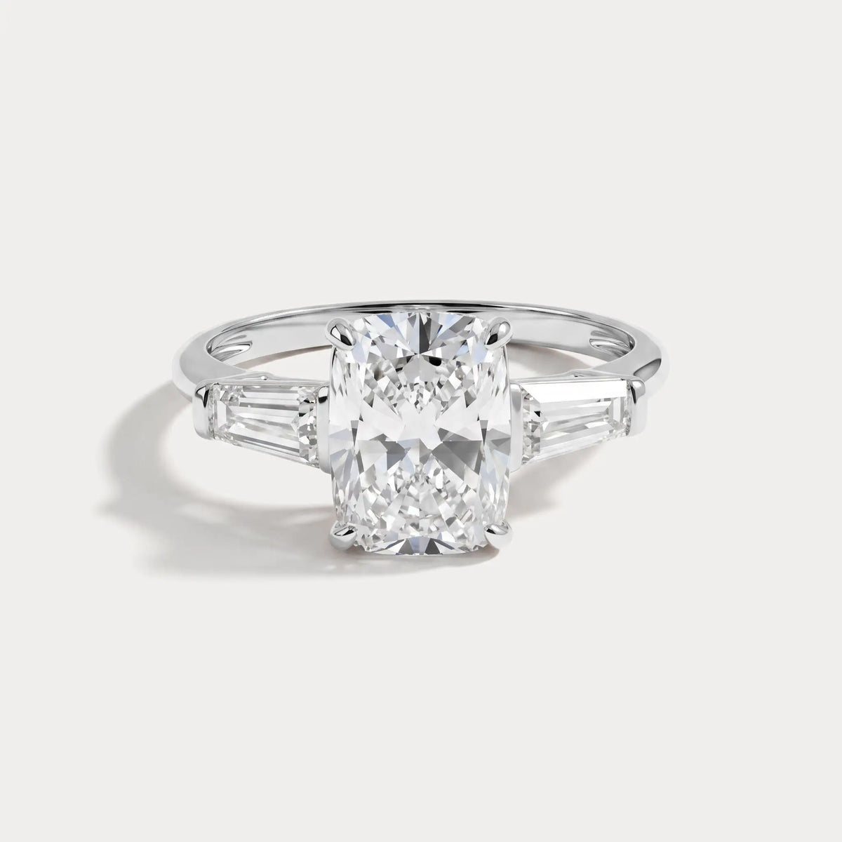 Estelle丨Elongated Cushion Lab Diamond Three-Stone Engagement Ring with Tapered Baguette Accents - Rings