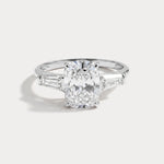 Estelle丨Elongated Cushion Lab Diamond Three-Stone Engagement Ring with Tapered Baguette Accents - Rings