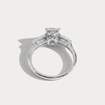 Estelle丨Elongated Cushion Lab Diamond Three-Stone Engagement Ring with Tapered Baguette Accents - Rings