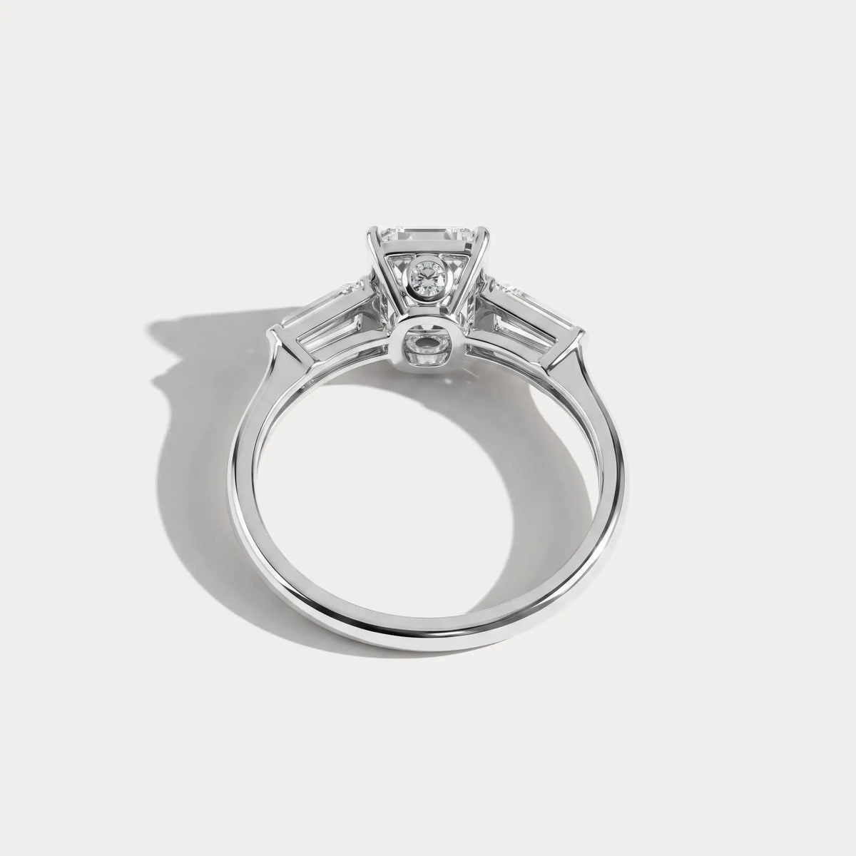 Estelle丨Elongated Cushion Lab Diamond Three-Stone Engagement Ring with Tapered Baguette Accents - Rings