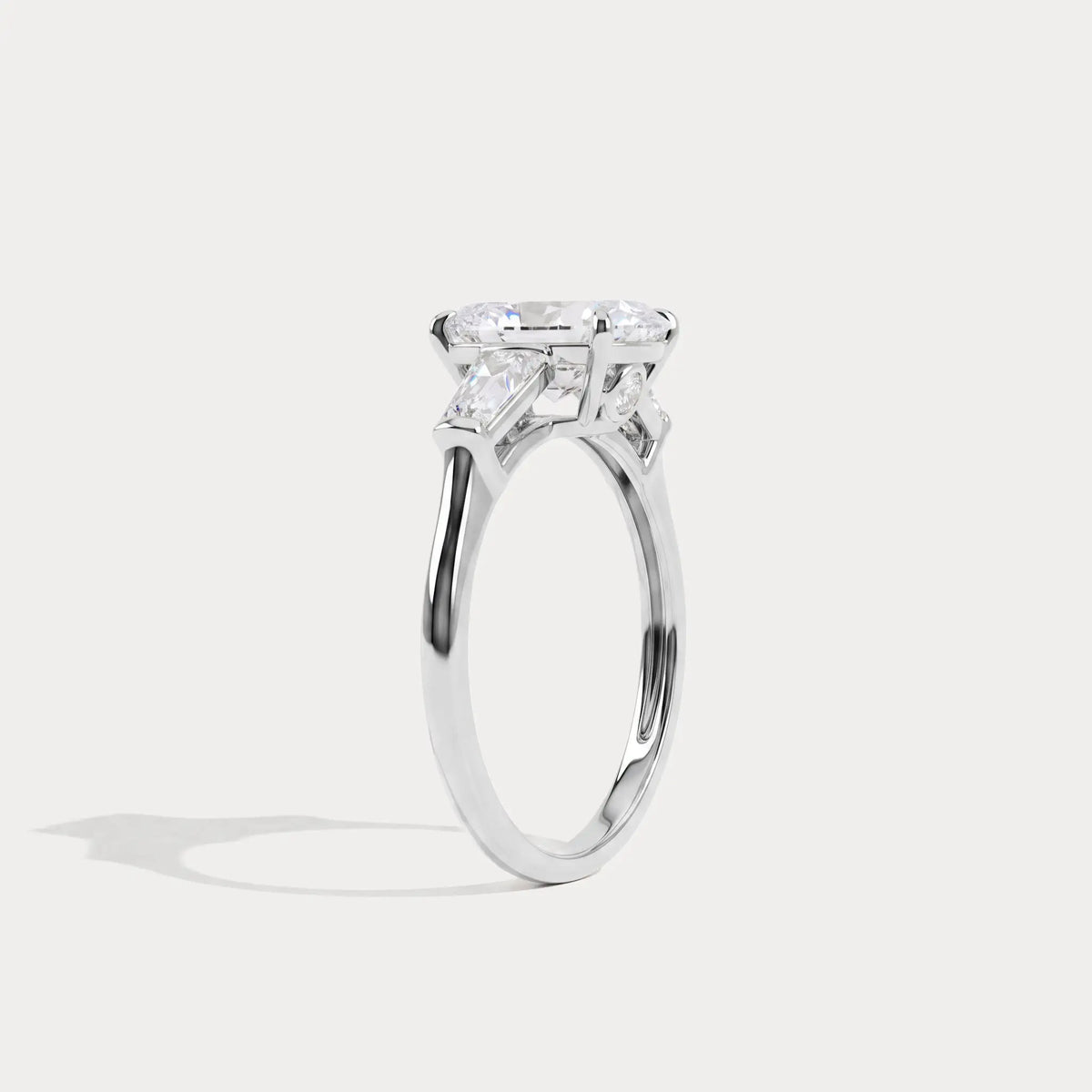 Estelle丨Elongated Cushion Lab Diamond Three-Stone Engagement Ring with Tapered Baguette Accents - Rings
