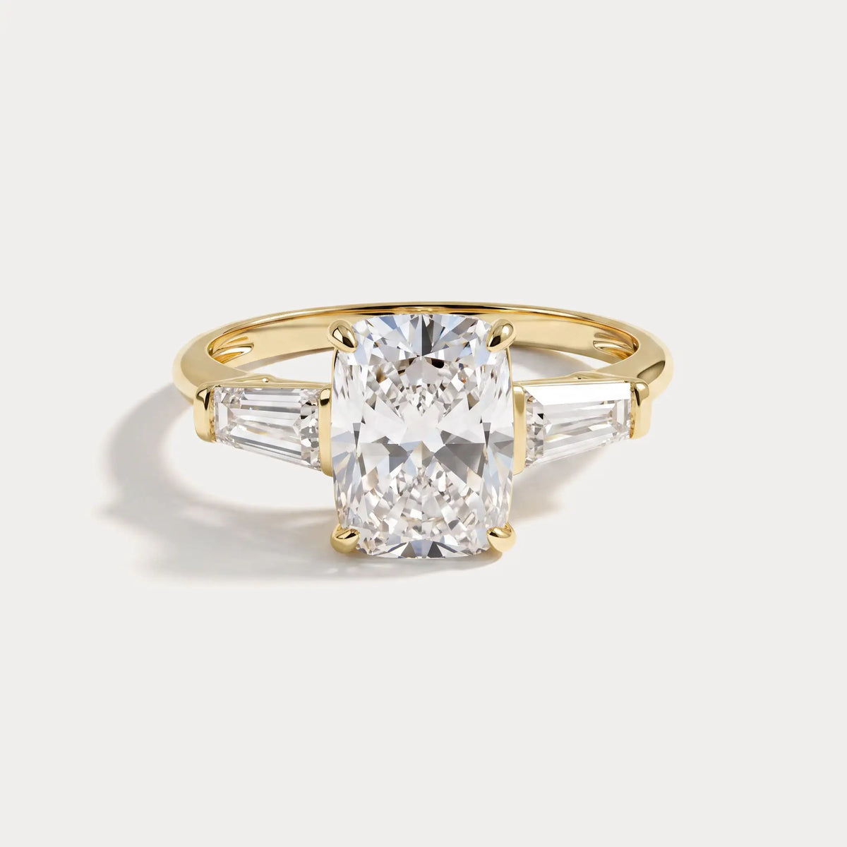 Estelle丨Elongated Cushion Lab Diamond Three-Stone Engagement Ring with Tapered Baguette Accents - Rings