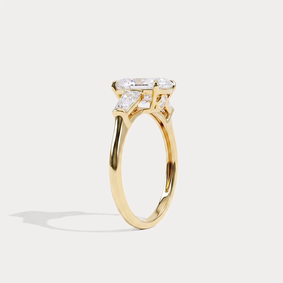 Estelle丨Elongated Cushion Lab Diamond Three-Stone Engagement Ring with Tapered Baguette Accents - Rings