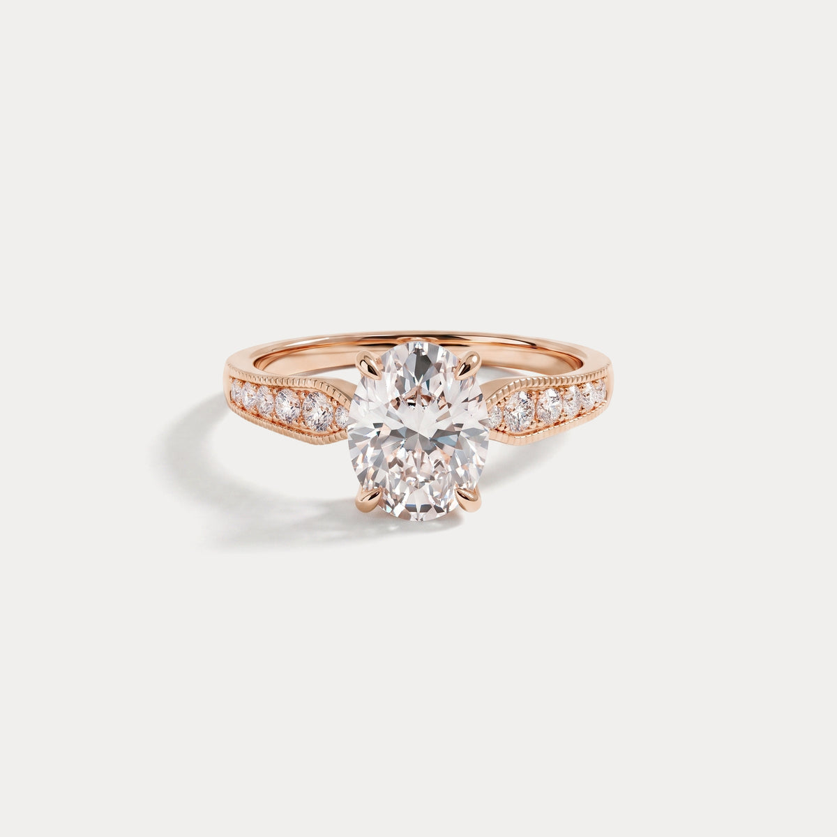 Margot丨Oval Lab Diamond Twisted Split Shank Pavé Milgrain Engagement Ring - Rings