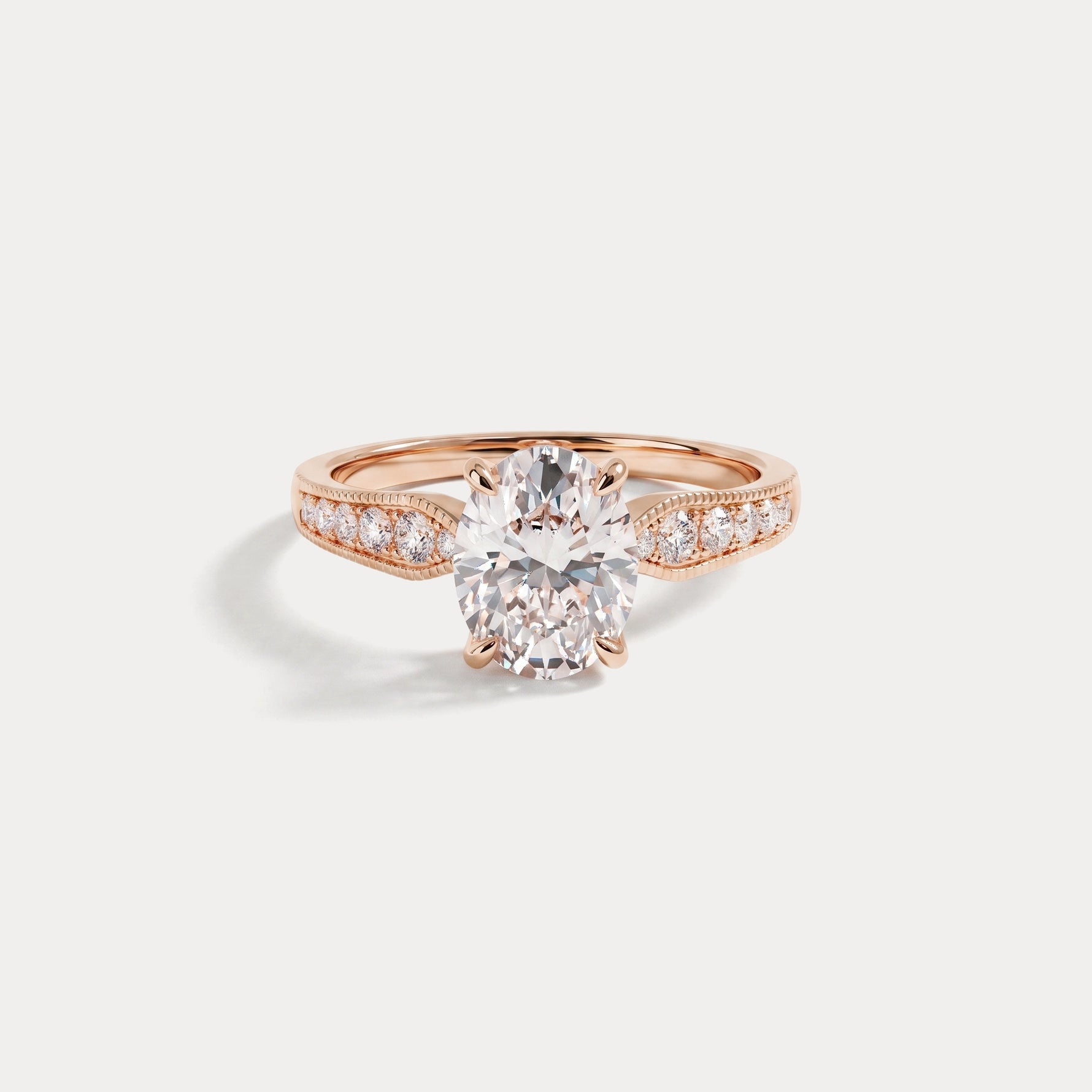 Margot丨Oval Lab Diamond Twisted Split Shank Pavé Milgrain Engagement Ring - Rings