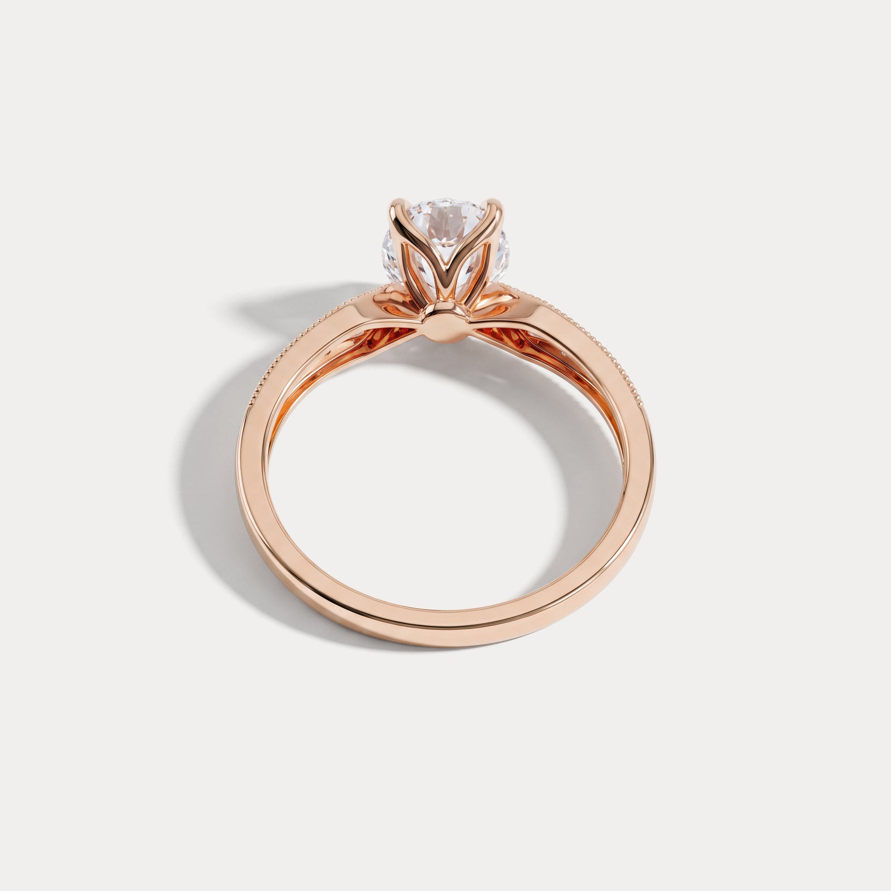 Margot丨Oval Lab Diamond Twisted Split Shank Pavé Milgrain Engagement Ring - Rings