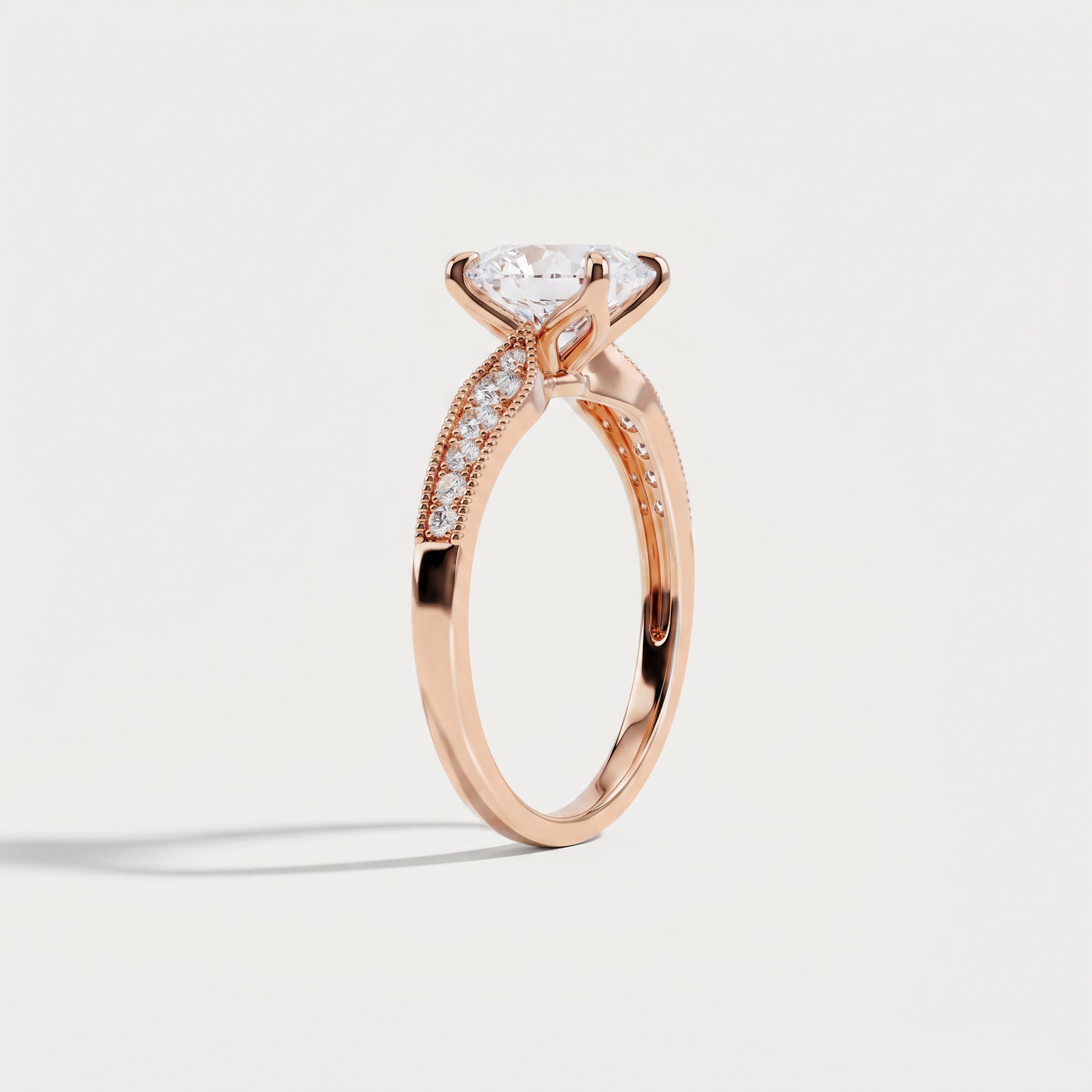 Margot丨Oval Lab Diamond Twisted Split Shank Pavé Milgrain Engagement Ring - Rings