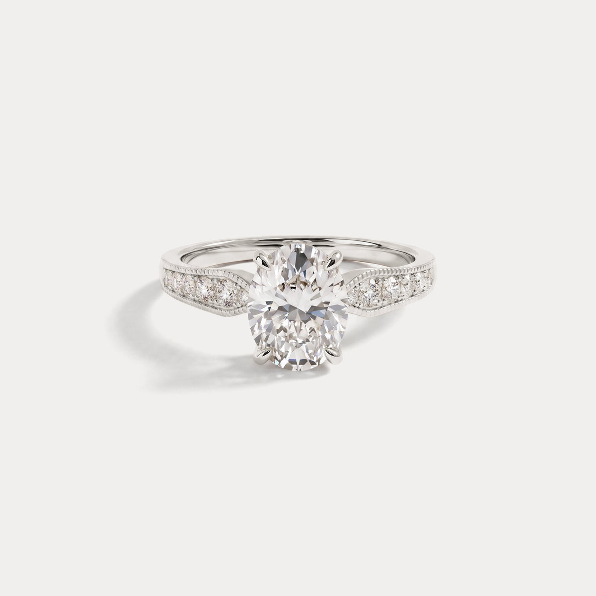 Margot丨Oval Lab Diamond Twisted Split Shank Pavé Milgrain Engagement Ring - Rings