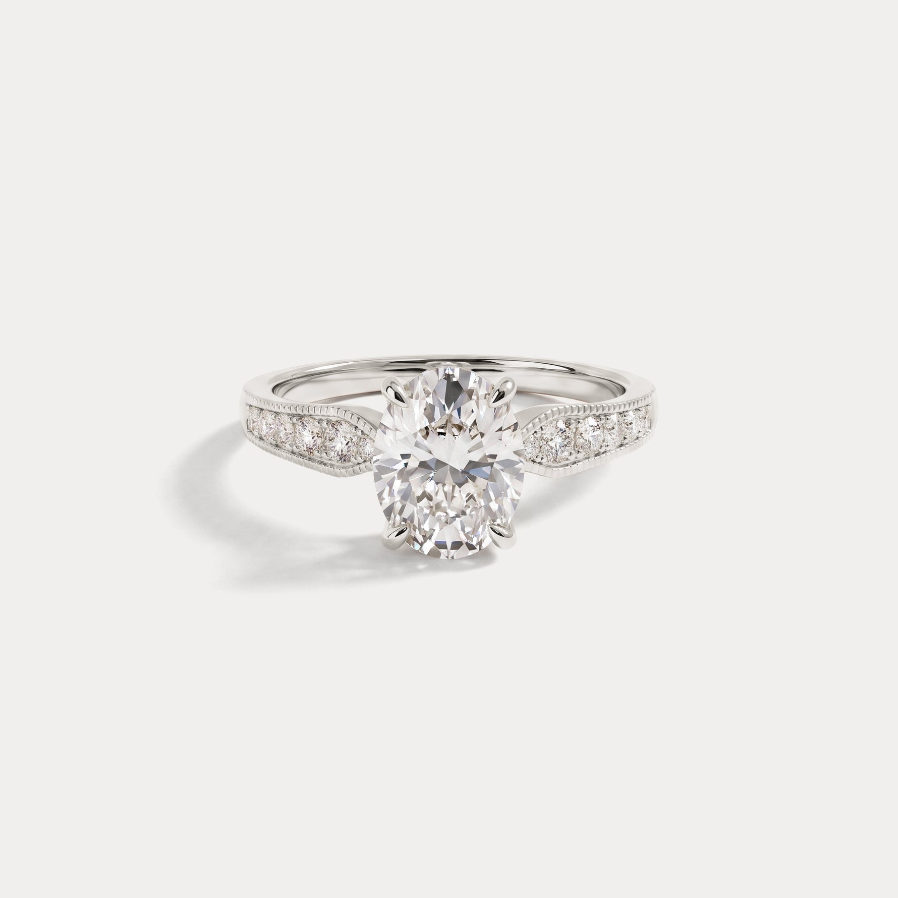 Margot丨Oval Lab Diamond Twisted Split Shank Pavé Milgrain Engagement Ring - Rings