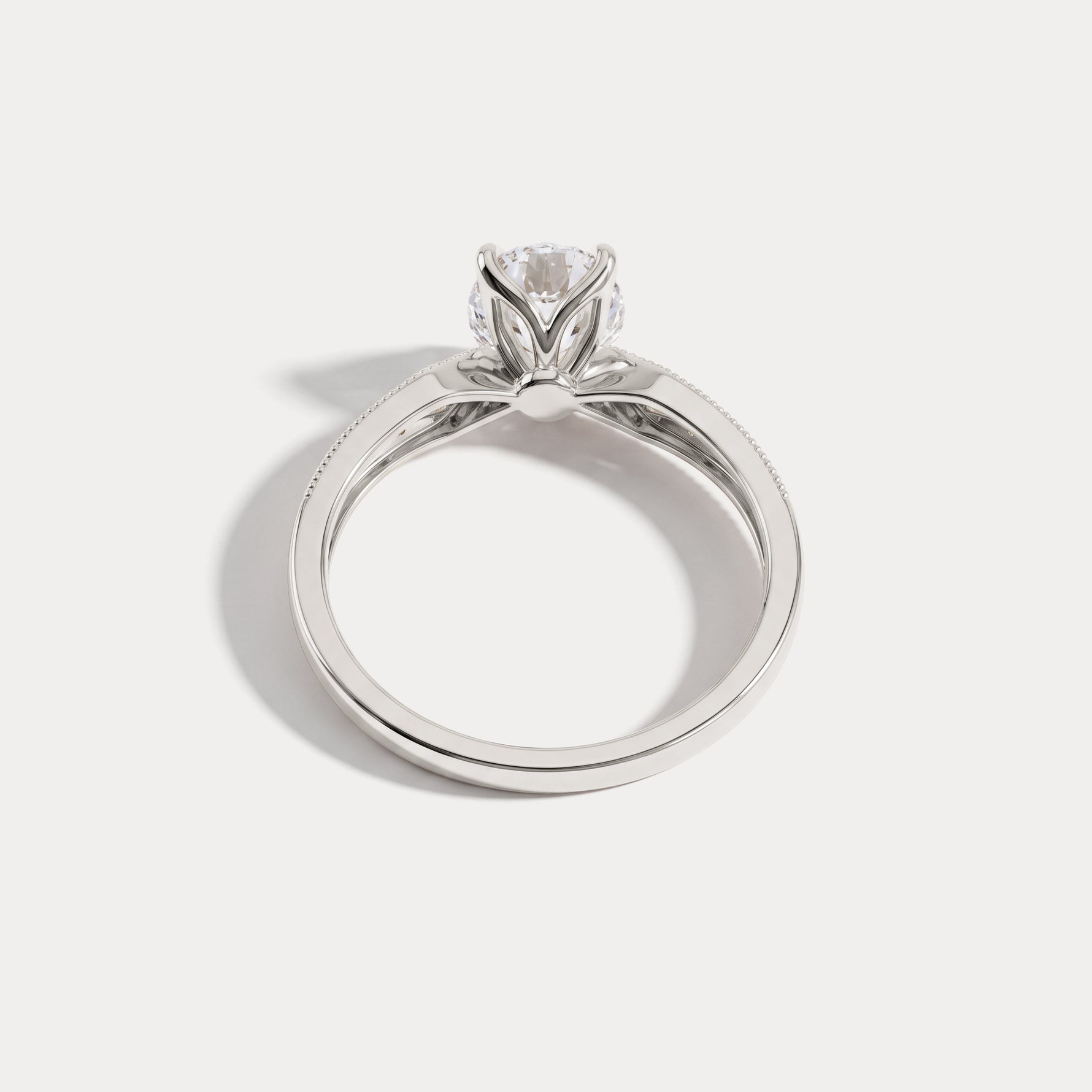 Margot丨Oval Lab Diamond Twisted Split Shank Pavé Milgrain Engagement Ring - Rings
