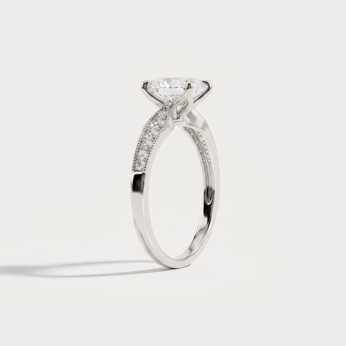 Margot丨Oval Lab Diamond Twisted Split Shank Pavé Milgrain Engagement Ring - Rings