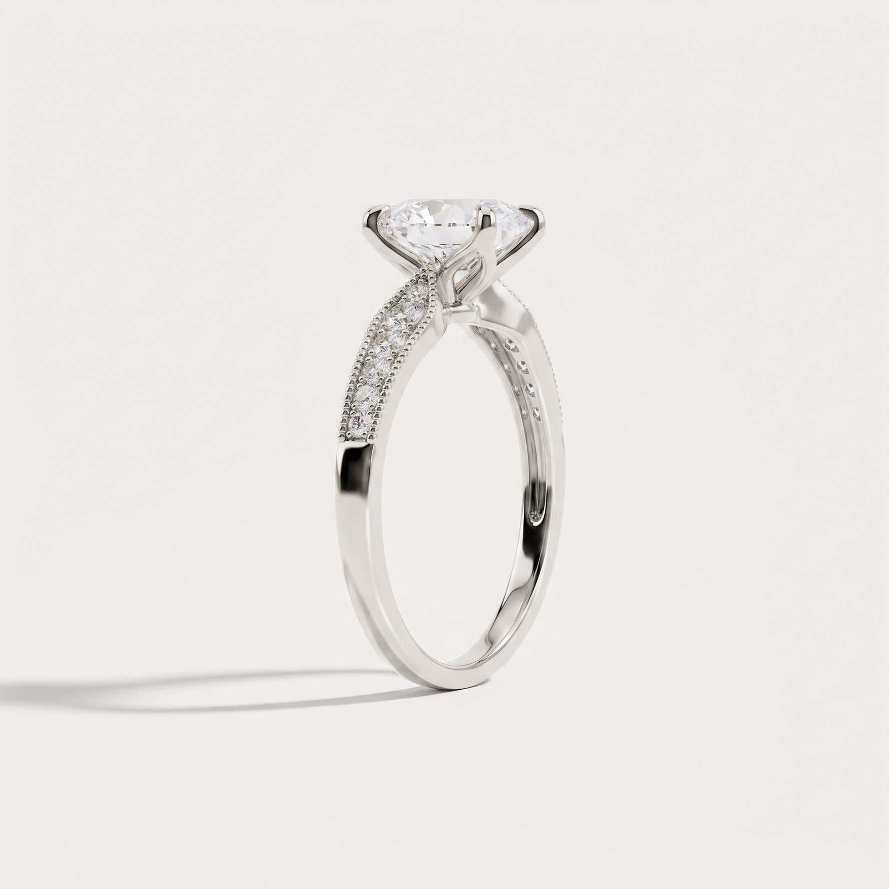 Margot丨Oval Lab Diamond Twisted Split Shank Pavé Milgrain Engagement Ring - Rings
