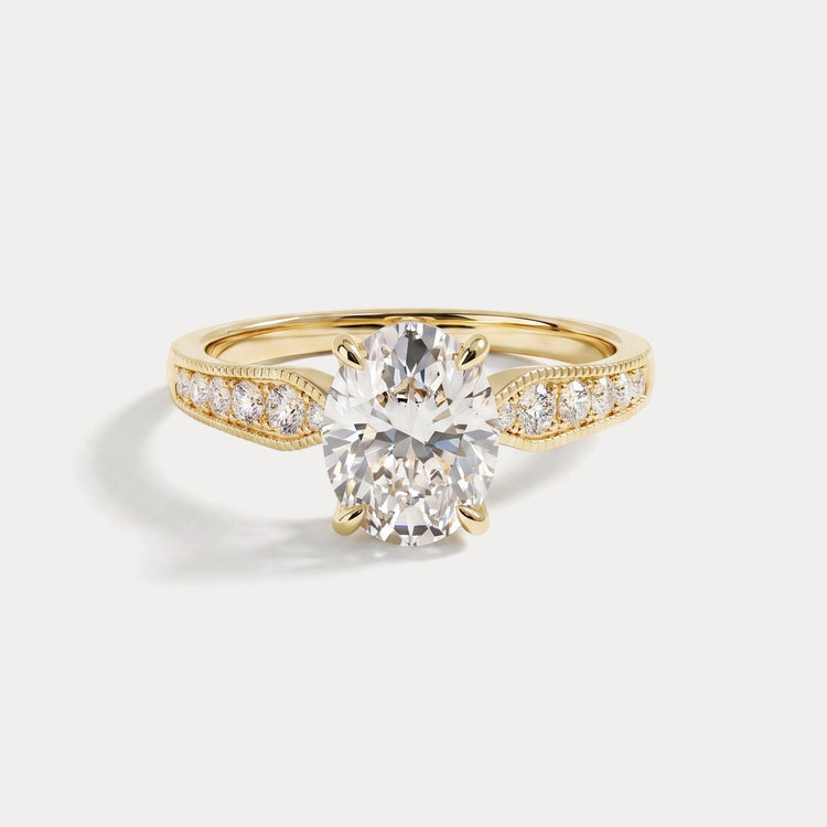 Margot丨Oval Lab Diamond Twisted Split Shank Pavé Milgrain Engagement Ring - Rings