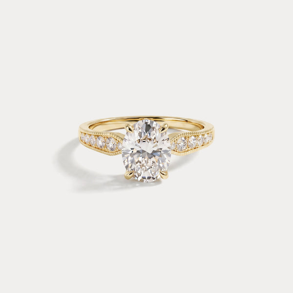 Margot丨Oval Lab Diamond Twisted Split Shank Pavé Milgrain Engagement Ring
