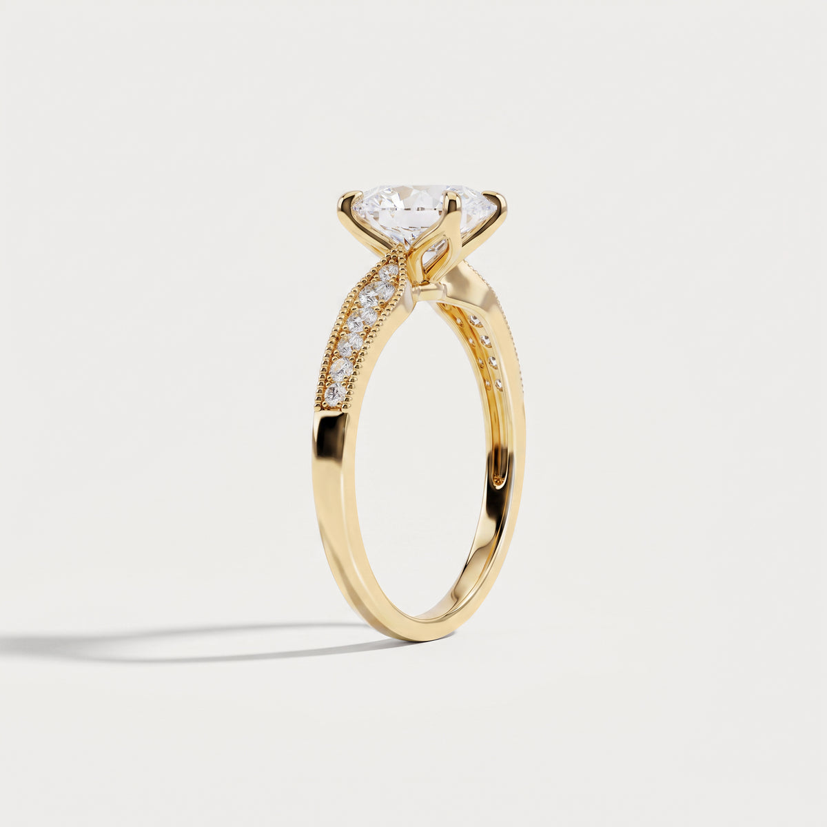 Margot丨Oval Lab Diamond Twisted Split Shank Pavé Milgrain Engagement Ring - Rings