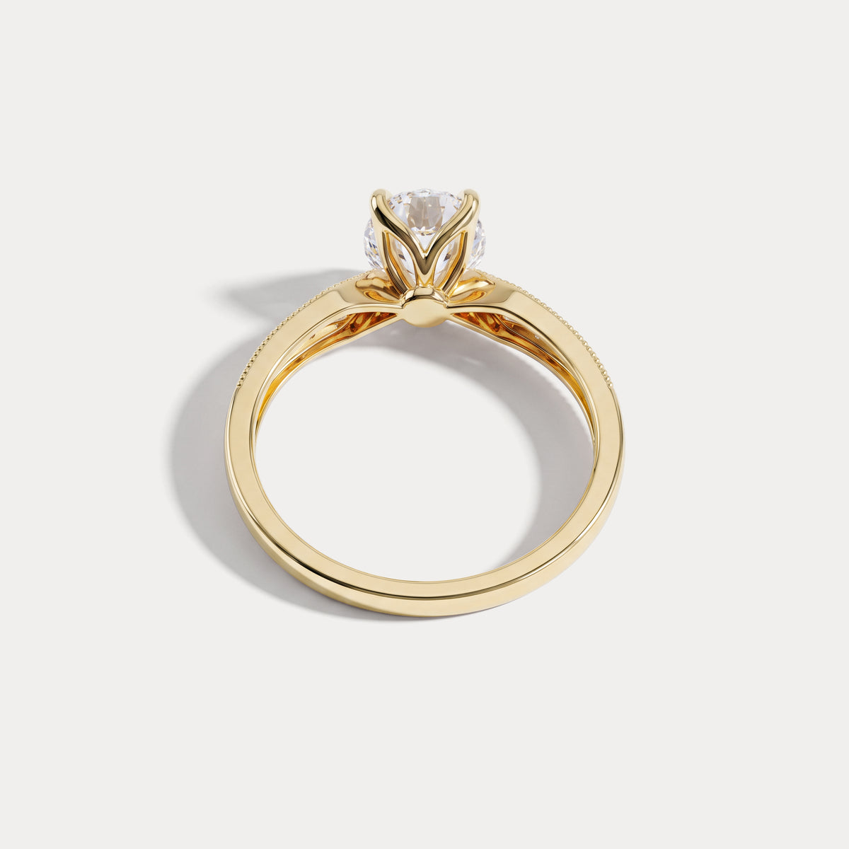 Margot丨Oval Lab Diamond Twisted Split Shank Pavé Milgrain Engagement Ring - Rings