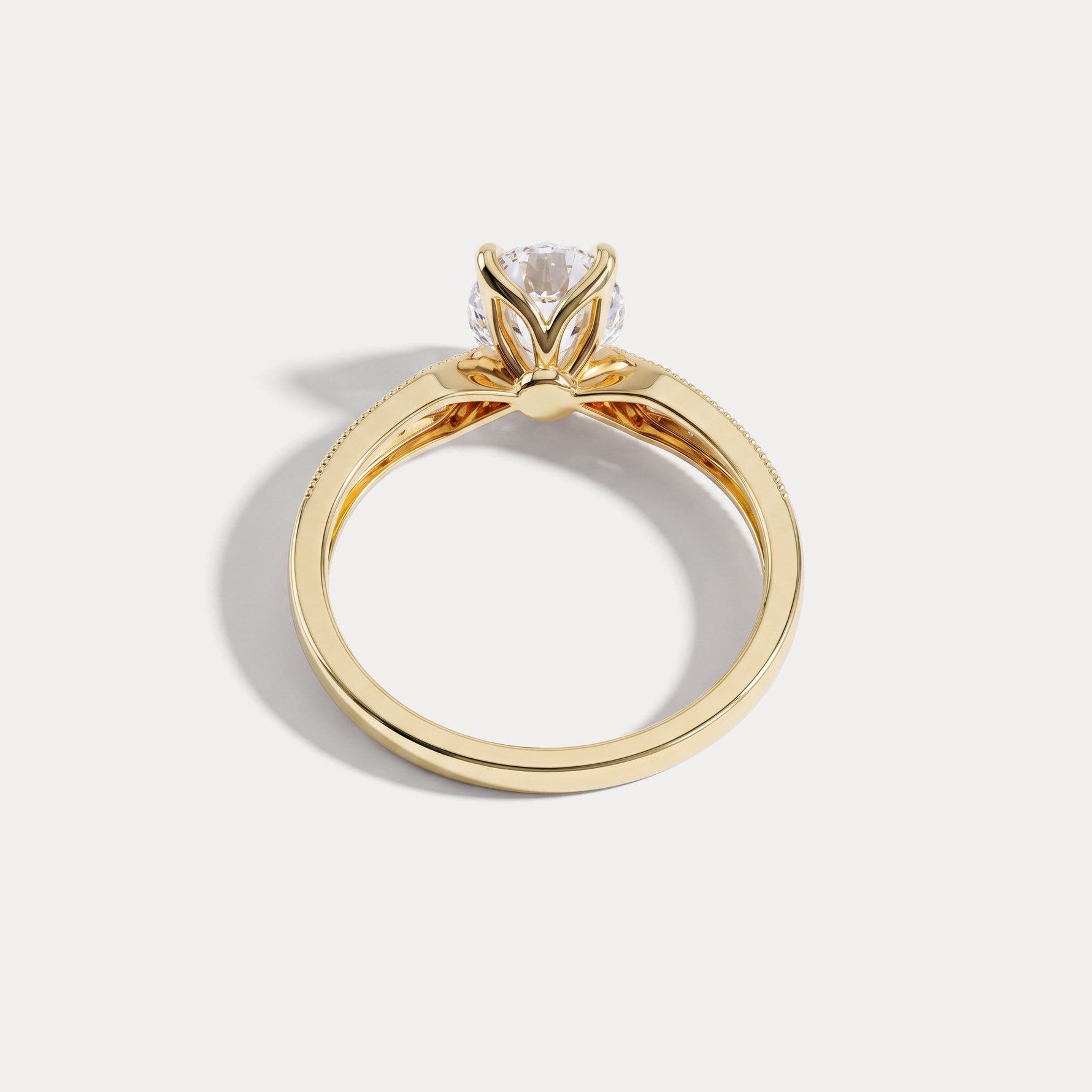 Margot丨Oval Lab Diamond Twisted Split Shank Pavé Milgrain Engagement Ring - Rings