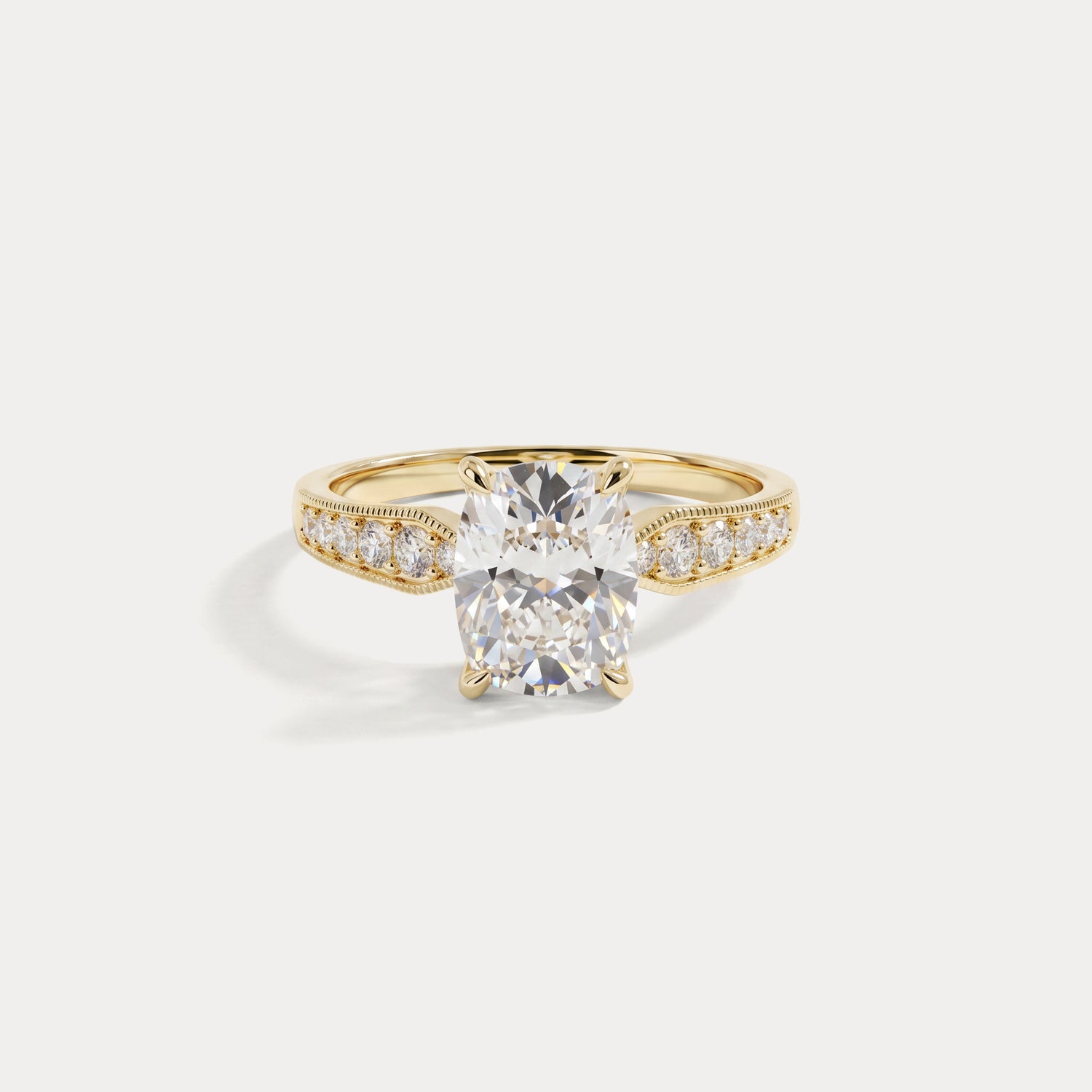 Muriel丨Elongated Cushion Lab Diamond Twisted Split Shank Milgrain Pavé Engagement Ring - Rings