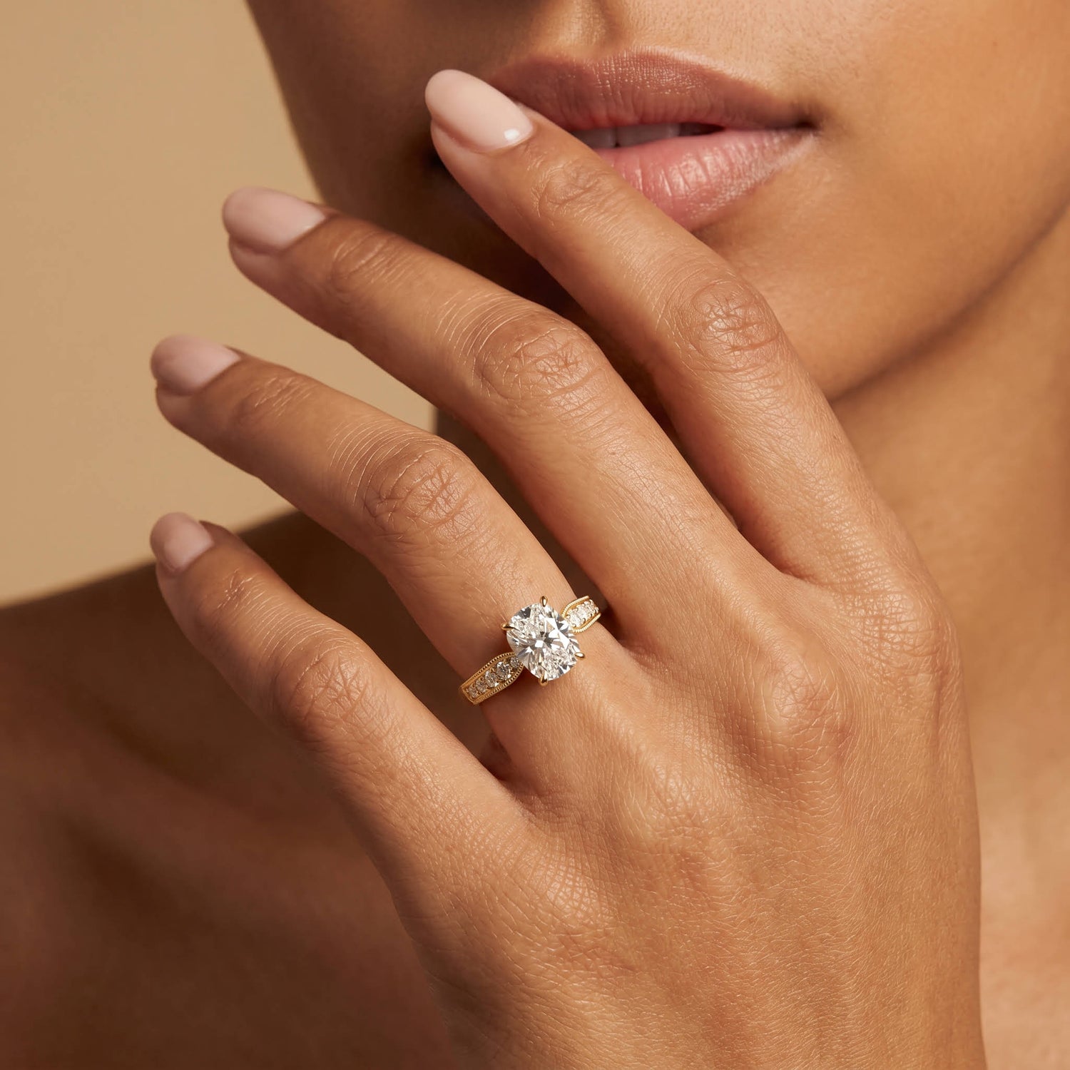 Muriel丨Elongated Cushion Lab Diamond Twisted Split Shank Milgrain Pavé Engagement Ring - Rings