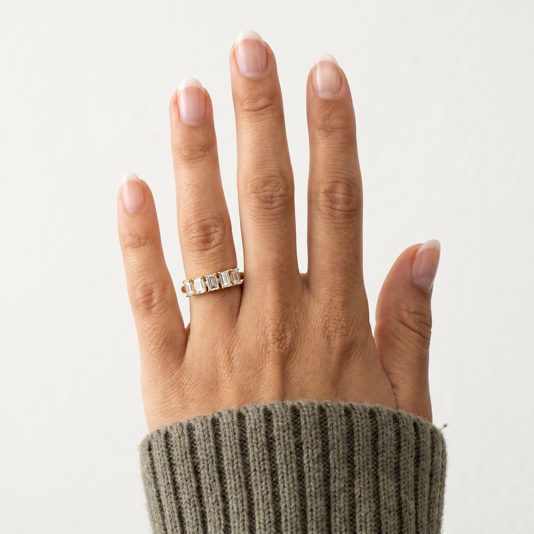 Floating Emerald Cut Lab-Grown Diamond Five-Stone Anniversary Ring - Rings