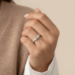 Floating Emerald Lab-Grown Diamond Three-Stone Pavé Ring - Rings