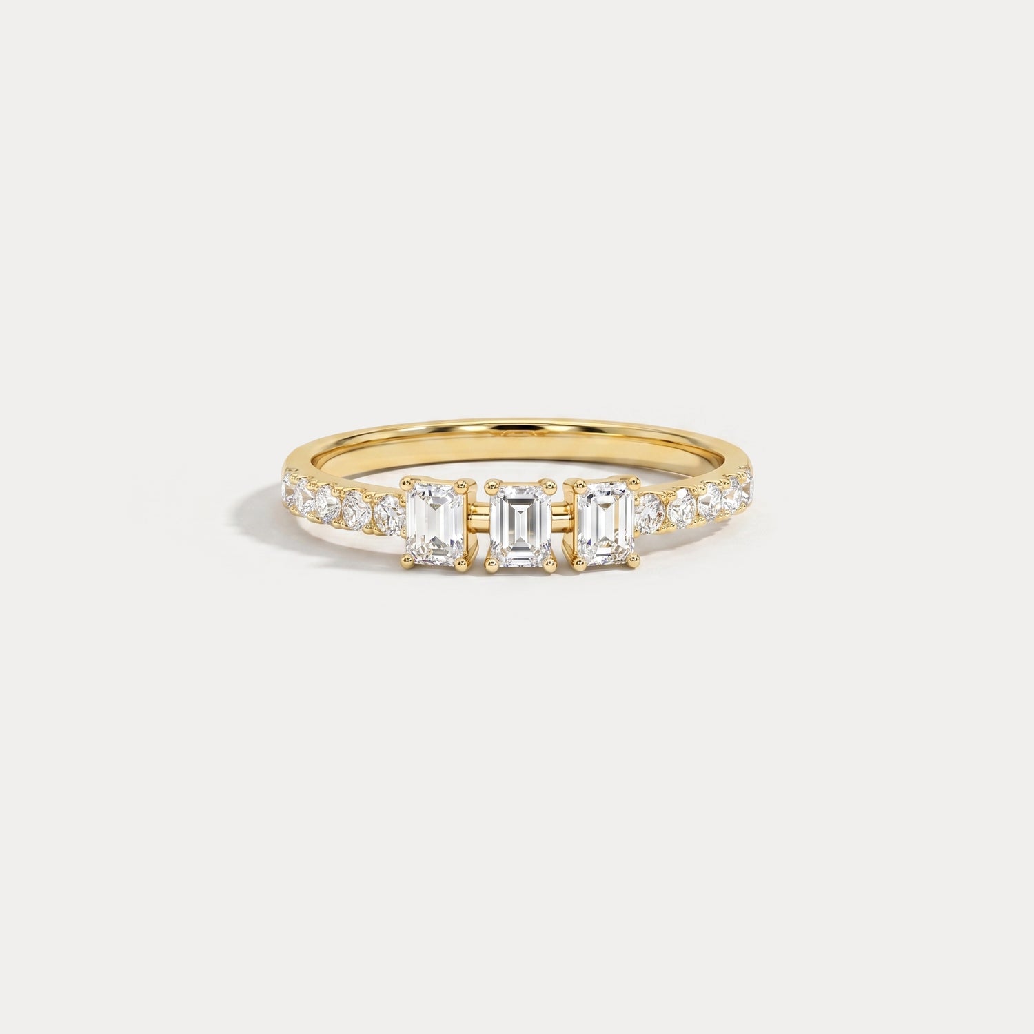 Floating Emerald Lab-Grown Diamond Three-Stone Pavé Ring - Rings