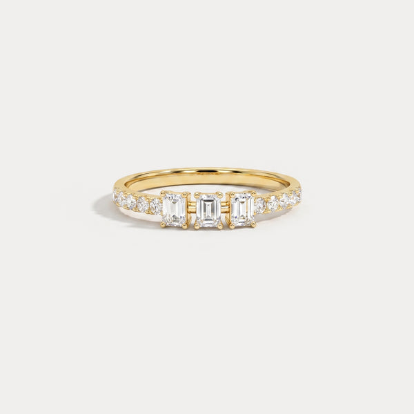 Floating Emerald Lab-Grown Diamond Three-Stone Pavé Ring - Rings