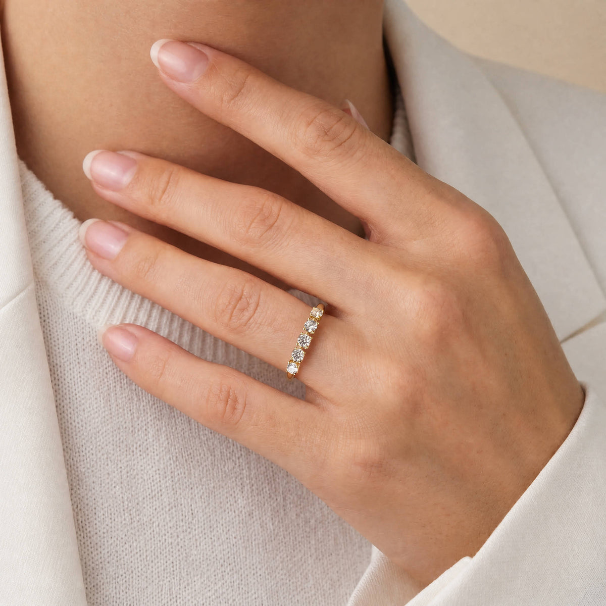 Floating Round Cut Lab-Grown Diamond Five-Stone Anniversary Ring - Rings