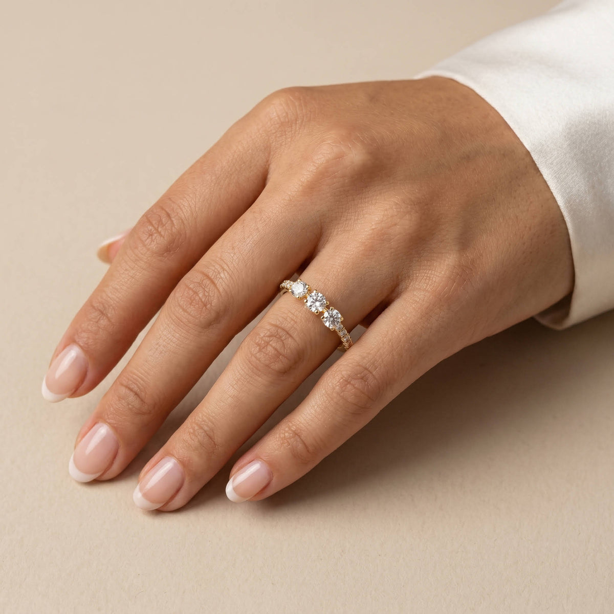 Floating Round Lab-Grown Diamond Three-Stone Pavé Ring - Rings