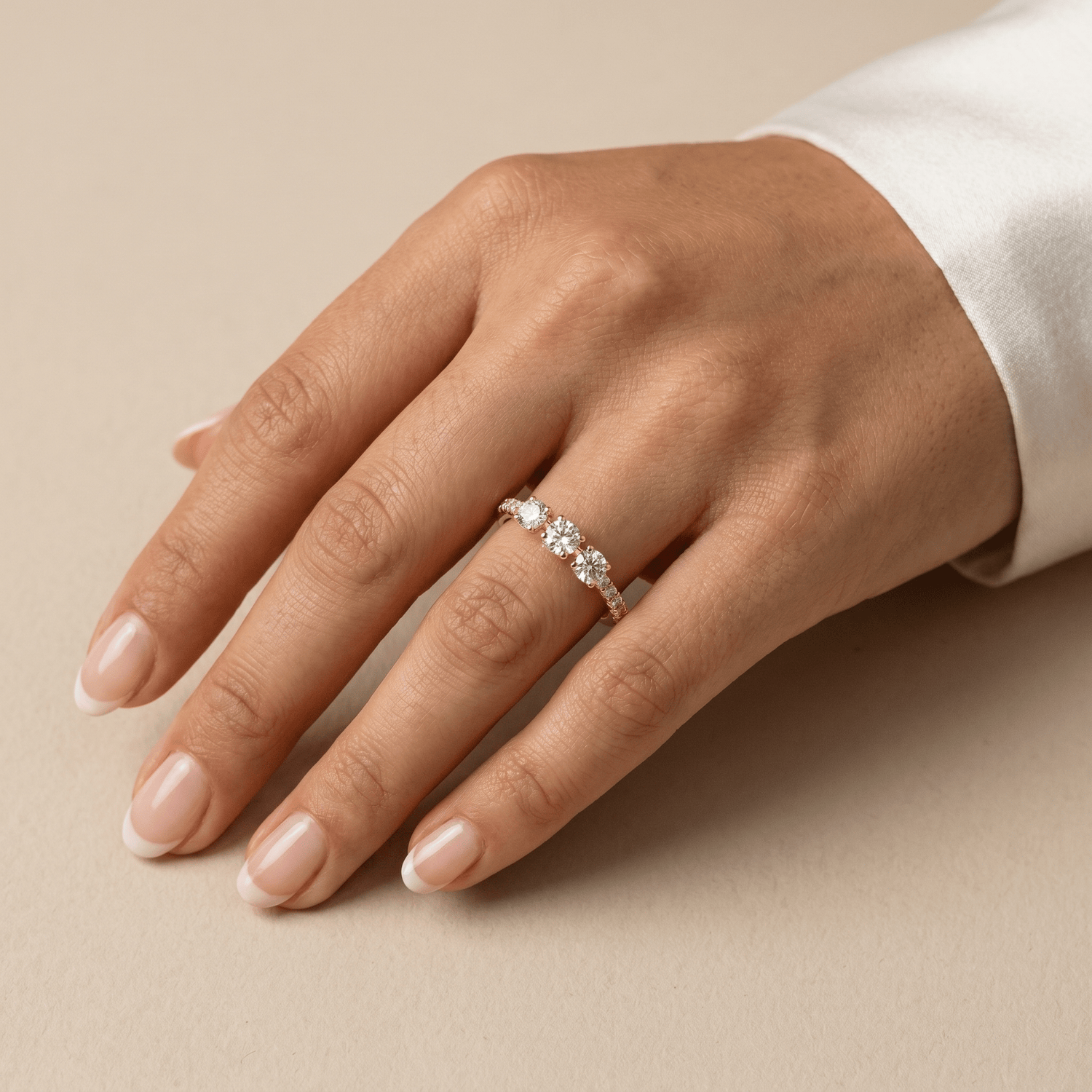 Floating Round Lab-Grown Diamond Three-Stone Pavé Ring - Rings