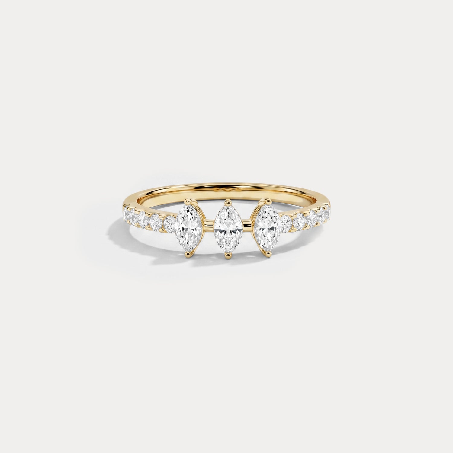 Floating Marquise Lab-Grown Diamond Three-Stone Pavé Ring - Rings