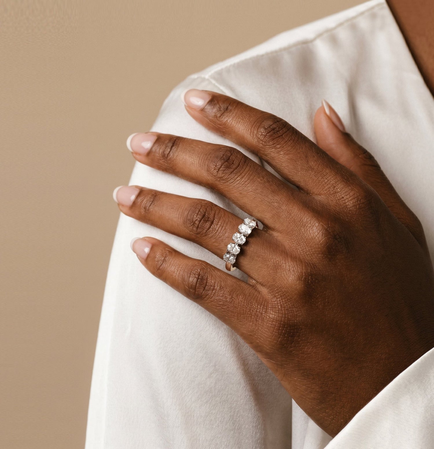 Floating Oval Cut Lab-Grown Diamond Five-Stone Anniversary Ring