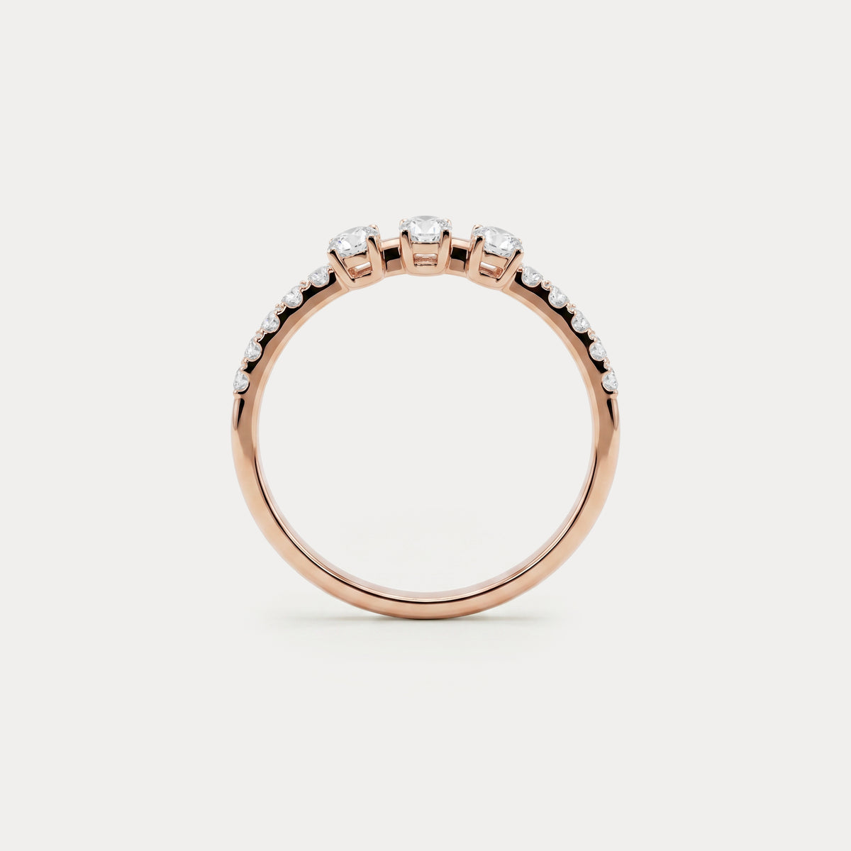 Floating Oval Lab-Grown Diamond Three-Stone Pavé Ring - Rings