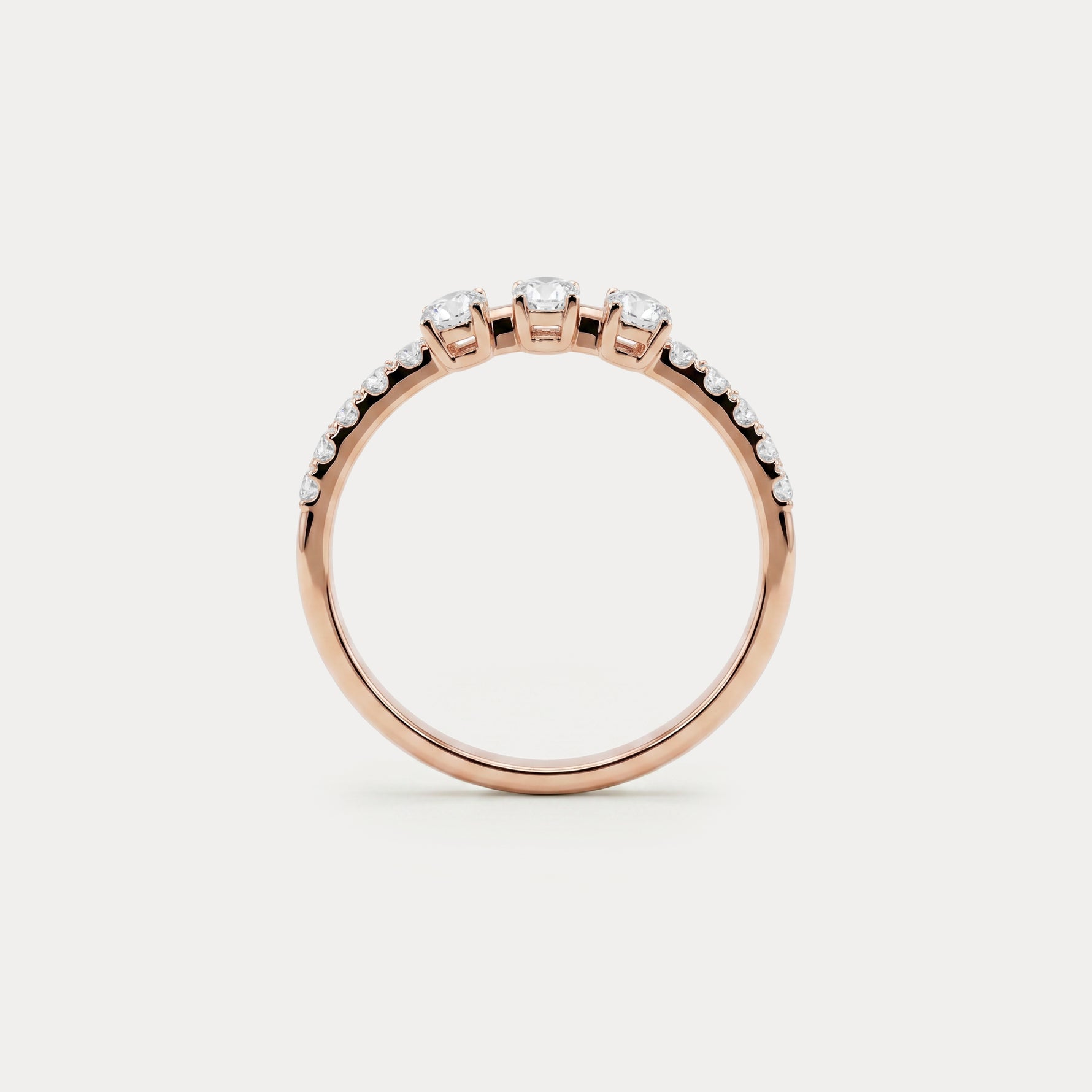 Floating Oval Lab-Grown Diamond Three-Stone Pavé Ring - Rings