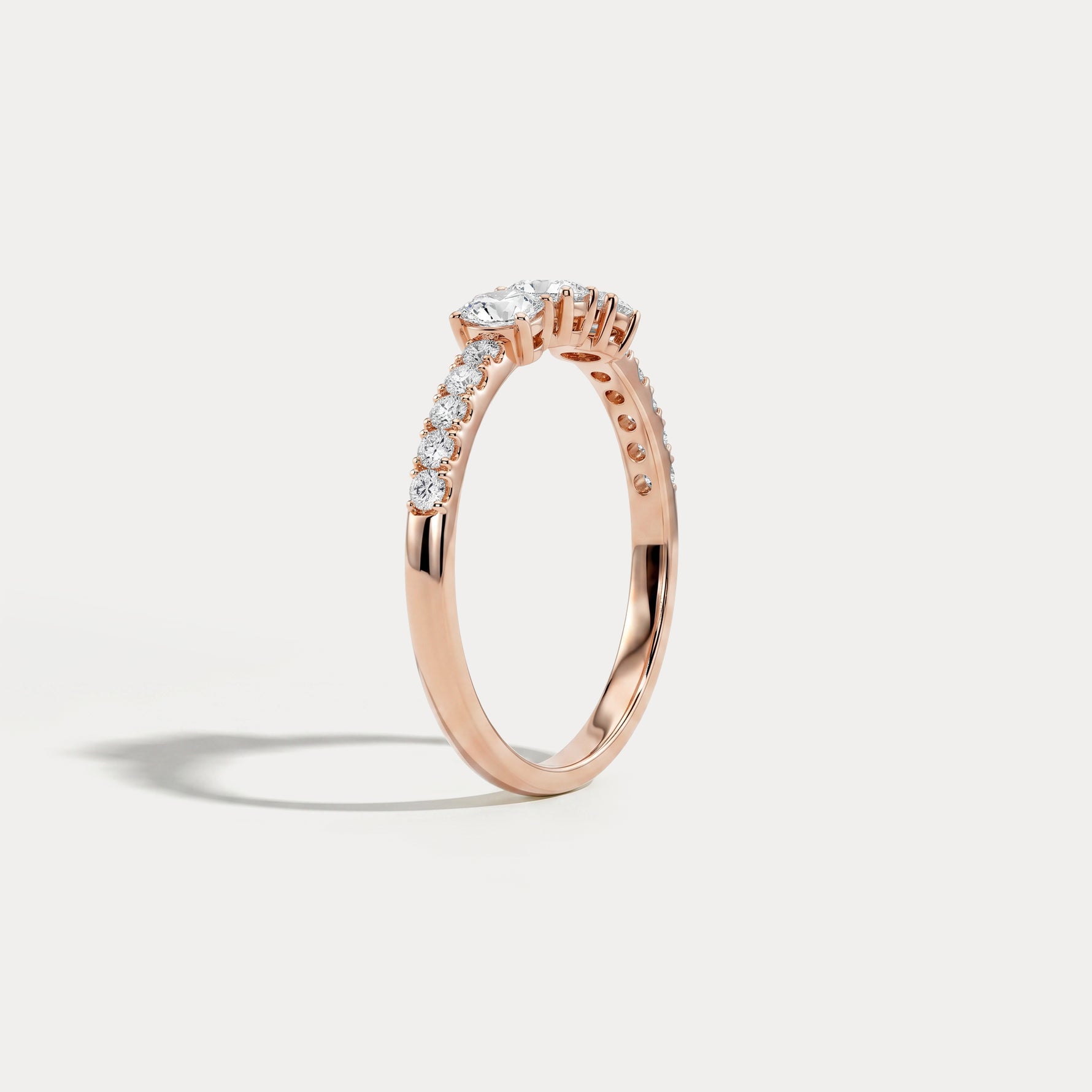 Floating Oval Lab-Grown Diamond Three-Stone Pavé Ring - Rings