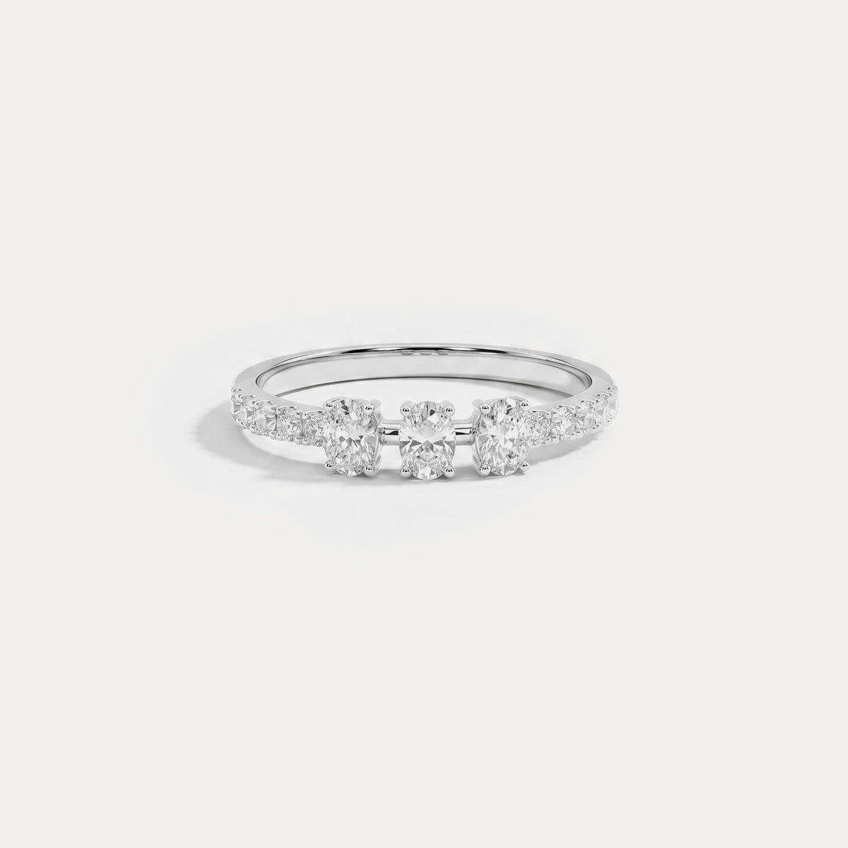 Floating Oval Lab-Grown Diamond Three-Stone Pavé Ring - Rings