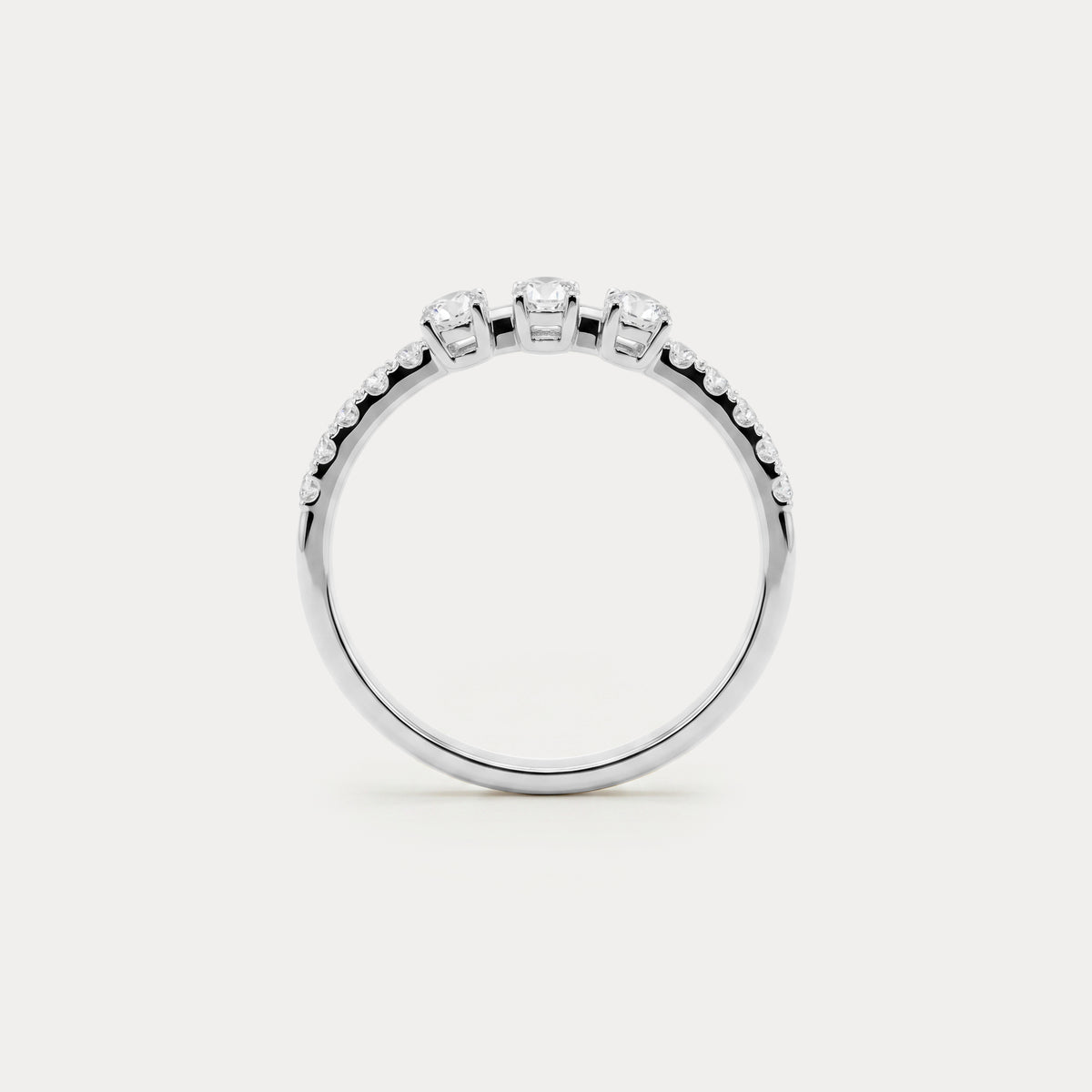 Floating Oval Lab-Grown Diamond Three-Stone Pavé Ring - Rings