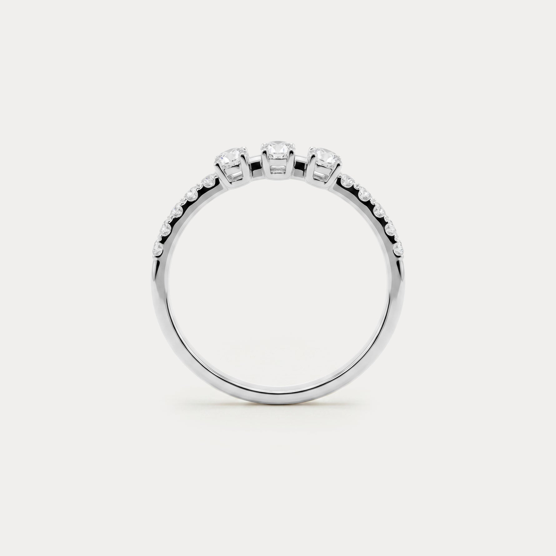 Floating Oval Lab-Grown Diamond Three-Stone Pavé Ring - Rings