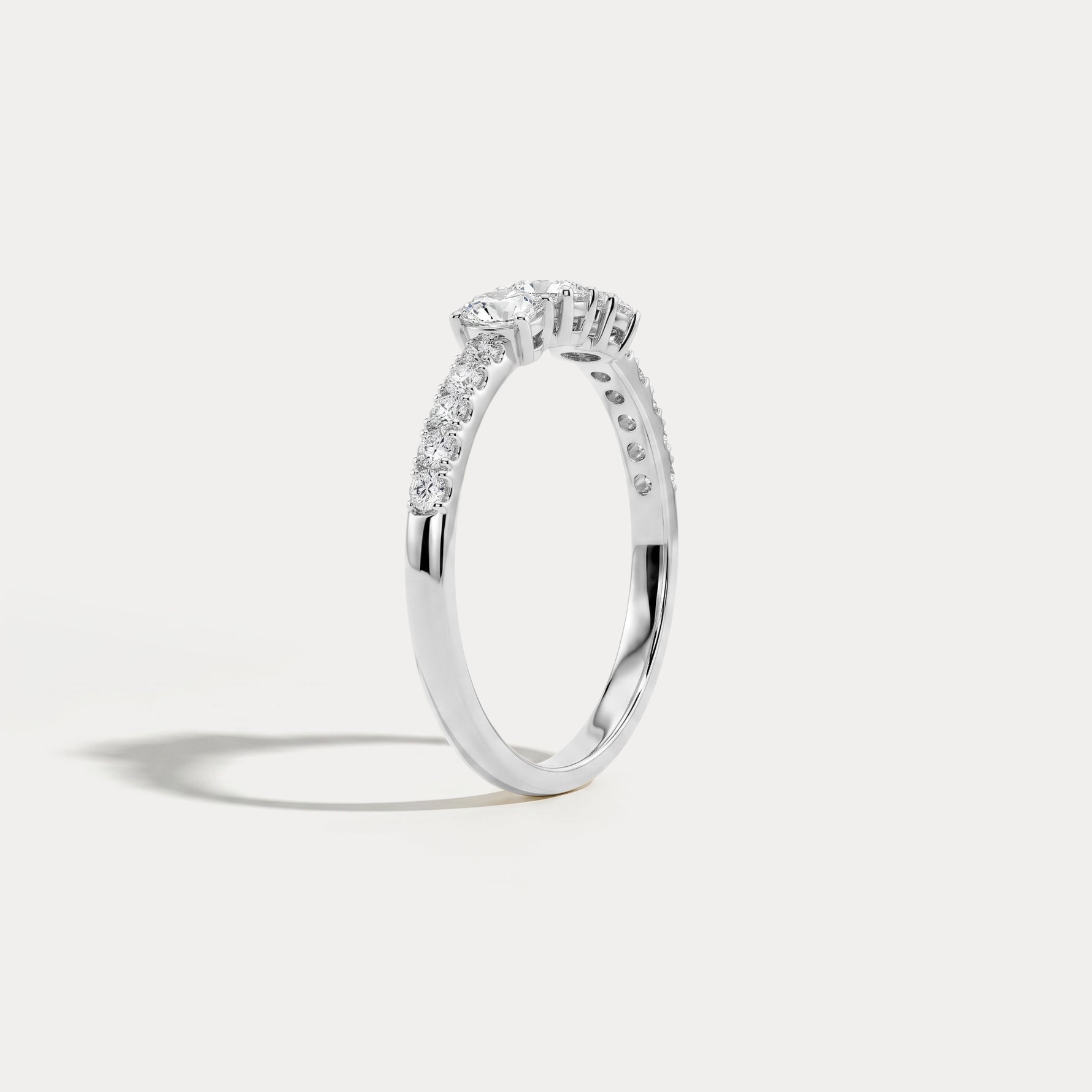 Floating Oval Lab-Grown Diamond Three-Stone Pavé Ring - Rings