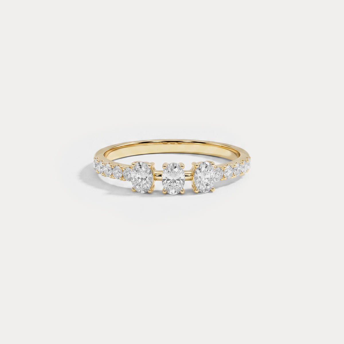 Floating Oval Lab-Grown Diamond Three-Stone Pavé Ring - Rings