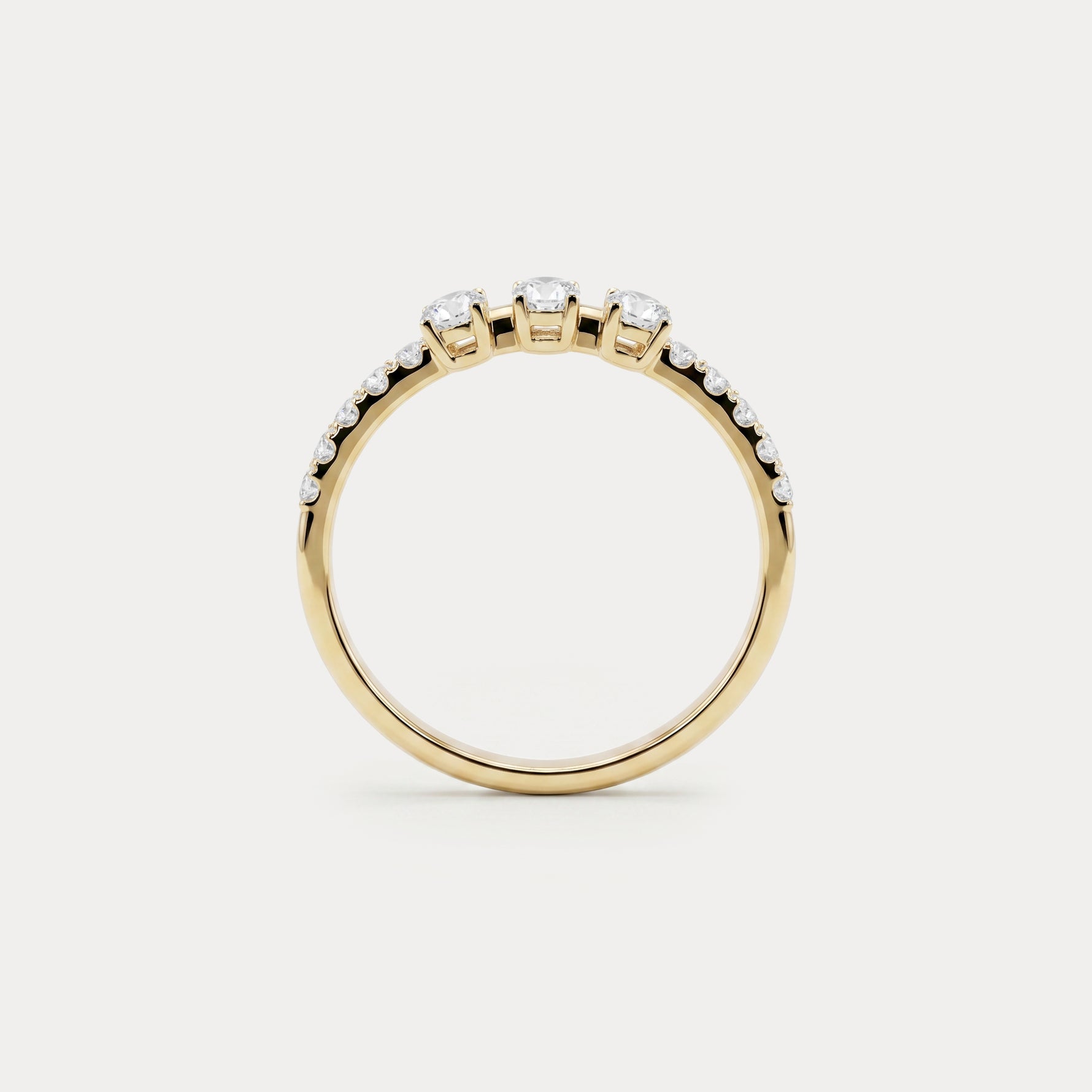 Floating Oval Lab-Grown Diamond Three-Stone Pavé Ring - Rings