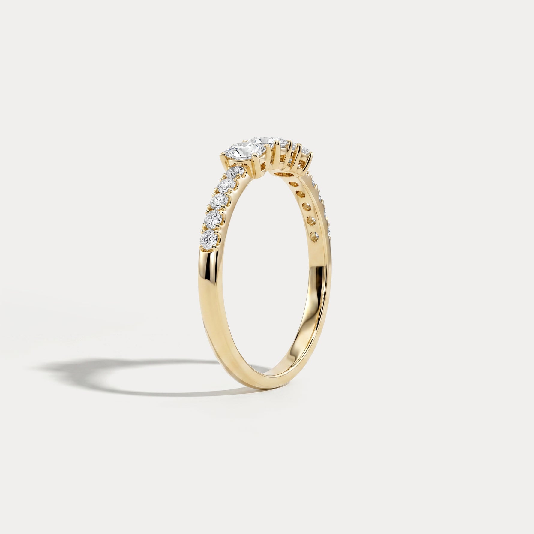Floating Oval Lab-Grown Diamond Three-Stone Pavé Ring - Rings