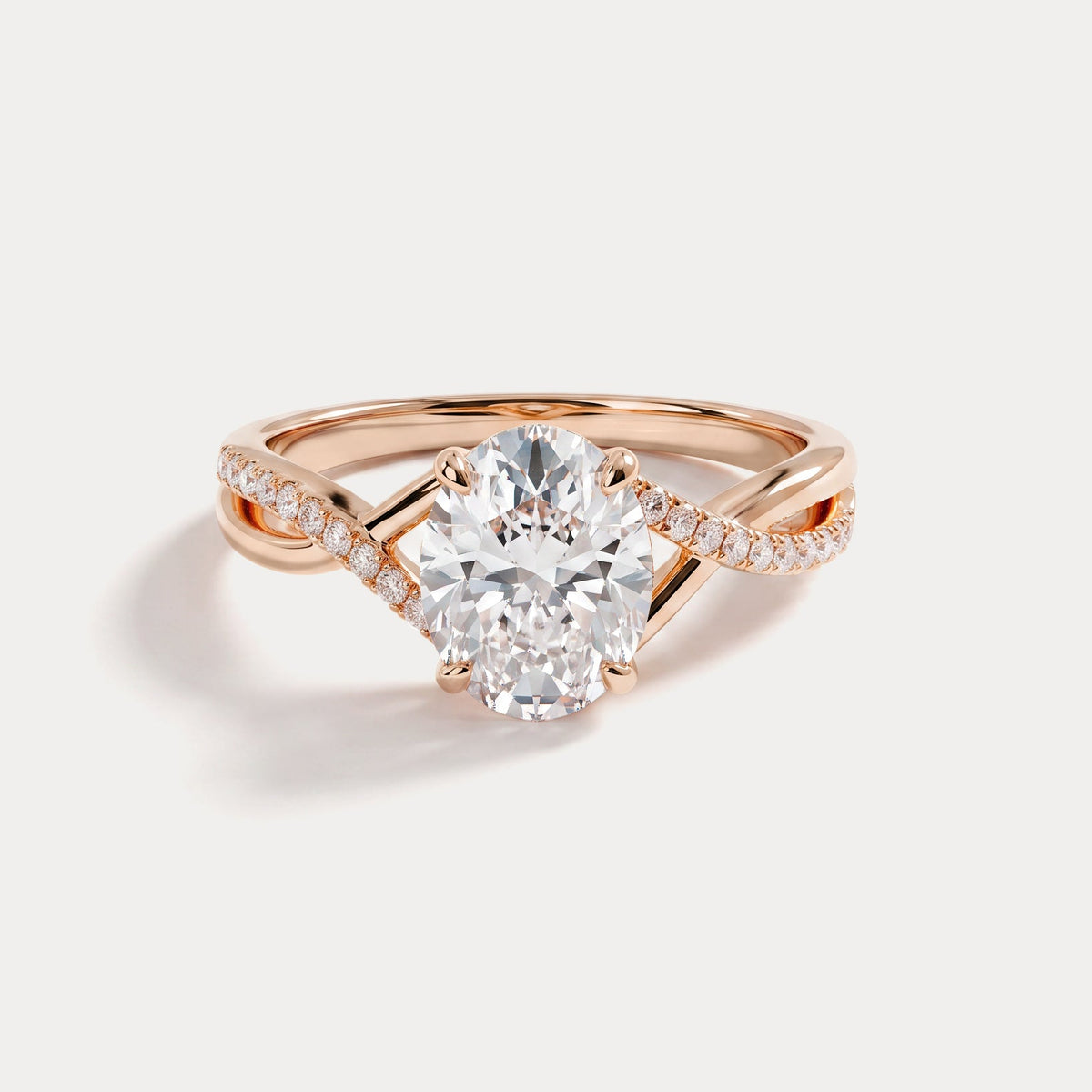 Pascale丨Oval Lab Diamond Twisted Split Shank Pavé Engagement Ring - Rings