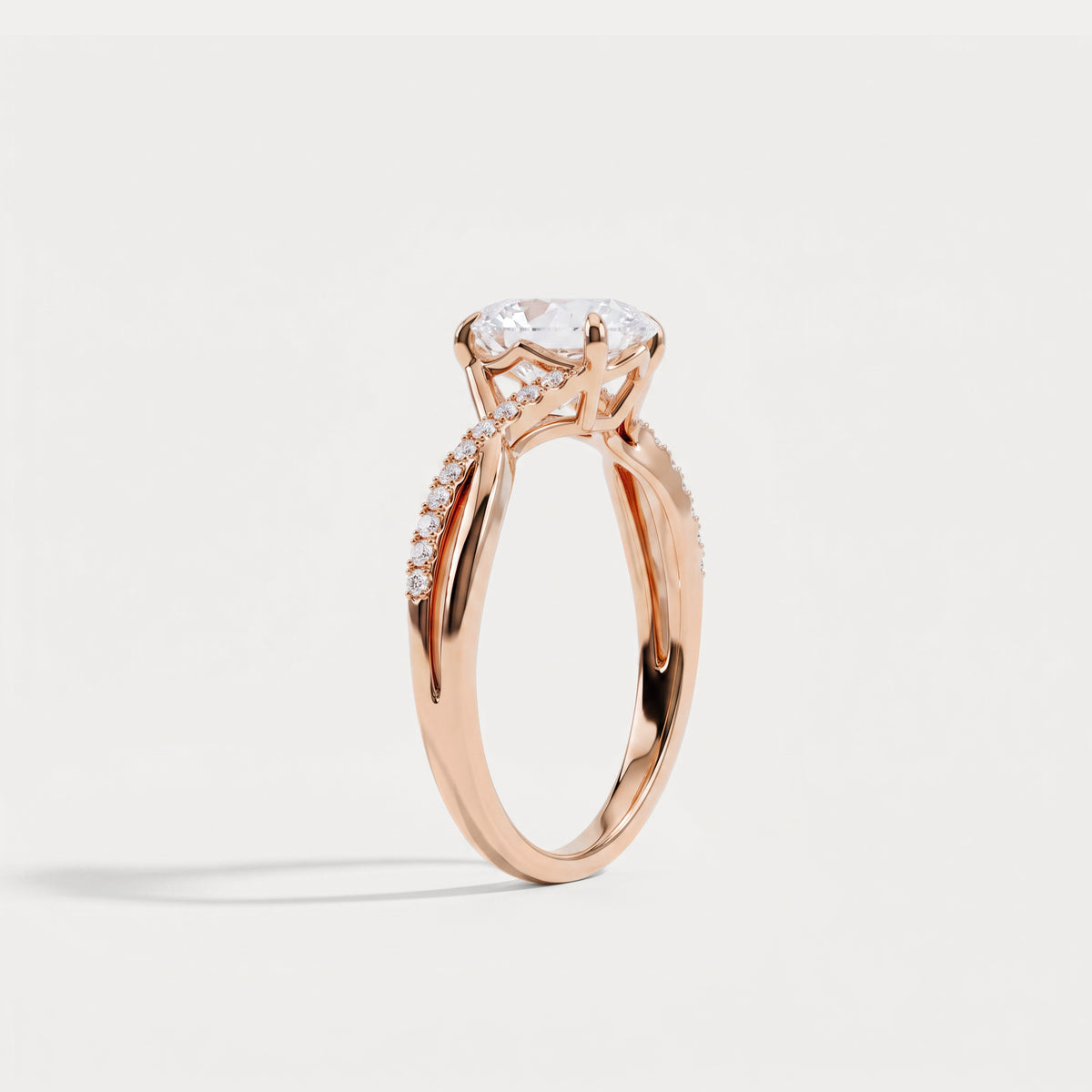 Pascale丨Oval Lab Diamond Twisted Split Shank Pavé Engagement Ring - Rings