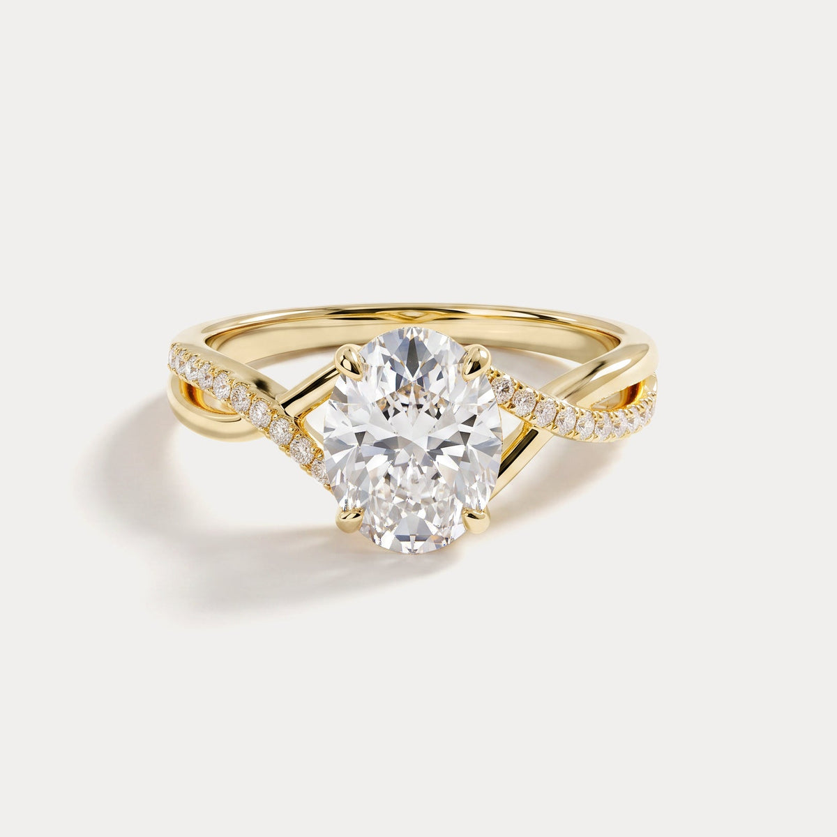 Pascale丨Oval Lab Diamond Twisted Split Shank Pavé Engagement Ring - Rings