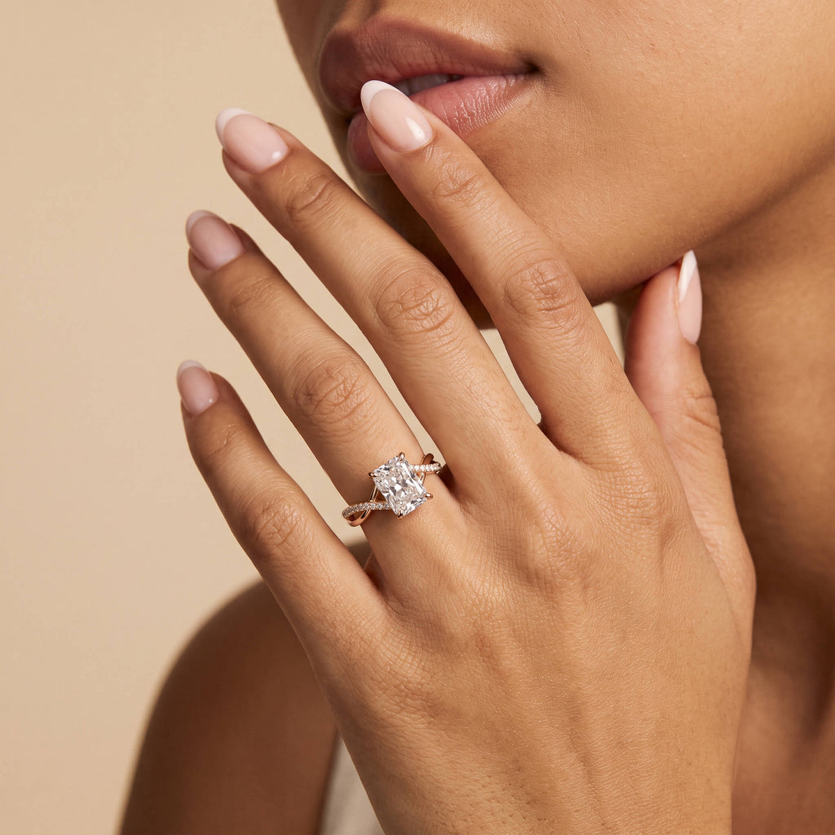 Delaney丨Radiant Lab Diamond Twisted Split Shank Pavé Engagement Ring - Rings