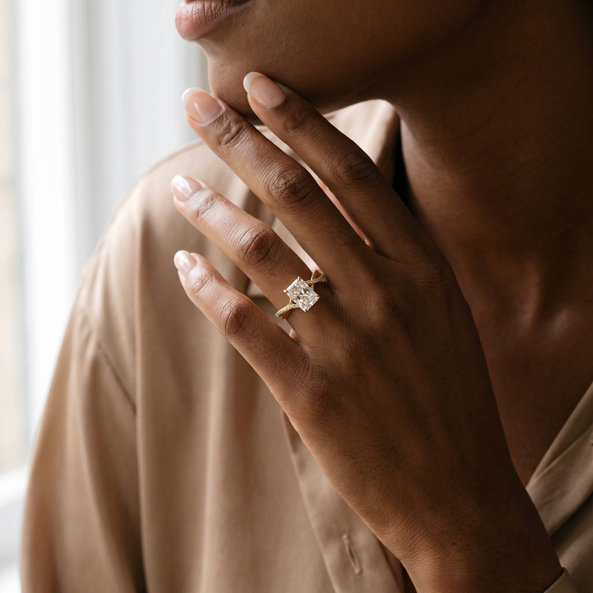 Delaney丨Radiant Lab Diamond Twisted Split Shank Pavé Engagement Ring - Rings