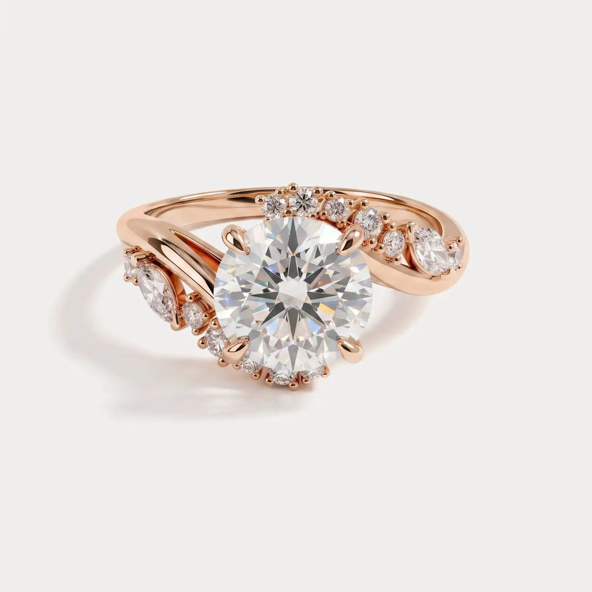 Winona丨Round Cut Lab-Grown Diamond Crossover Engagement Ring - Rings