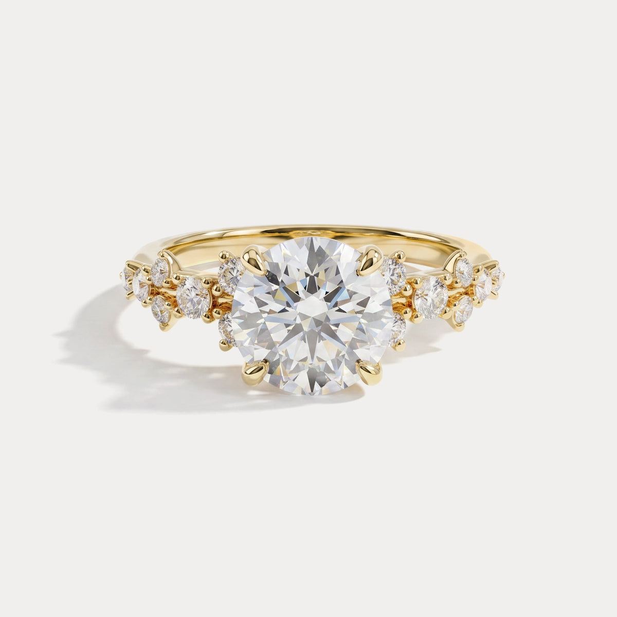 Round Cut Lab-Grown Diamond Leaf Accent Engagement Ring - Rings