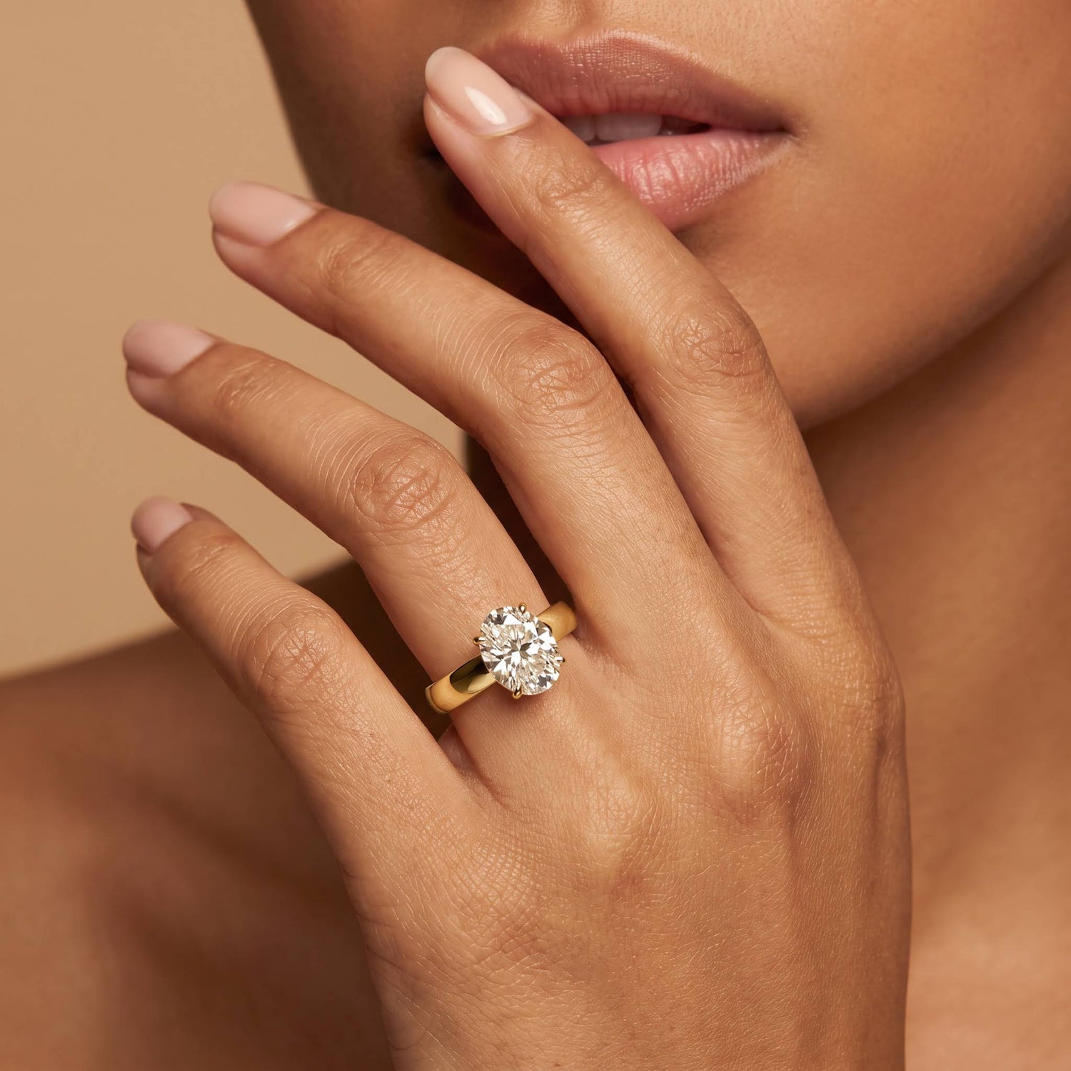 Elvina丨Oval Cut Lab-Grown Diamond Solitaire Cigar Band Engagement Ring - Rings